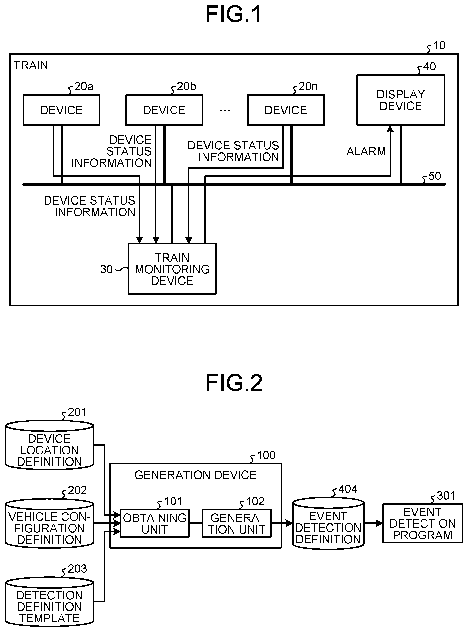 Patent US12365372 Figure 1 – Train monitoring device, generation device, and event detection definition generation method