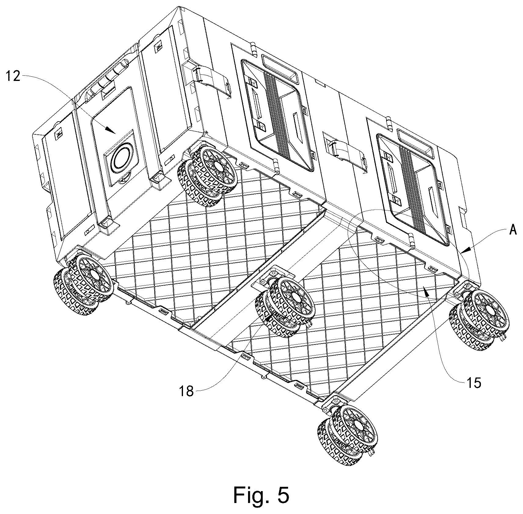 Patent US12365378 Figure 5 – Foldable cart
