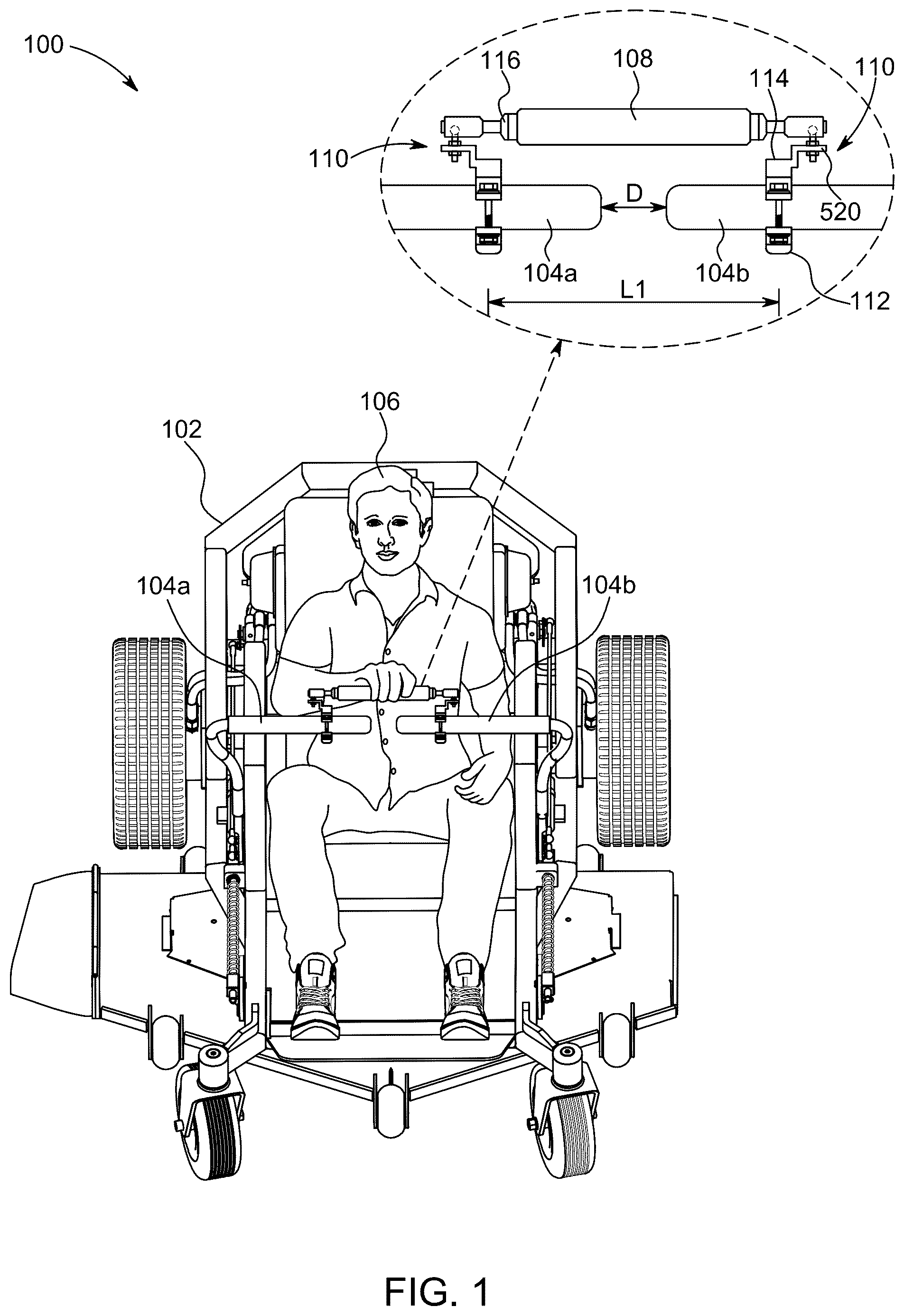 Patent US12365381 Figure 1 – Bracket system for a steering shaft of a zero-turn mower