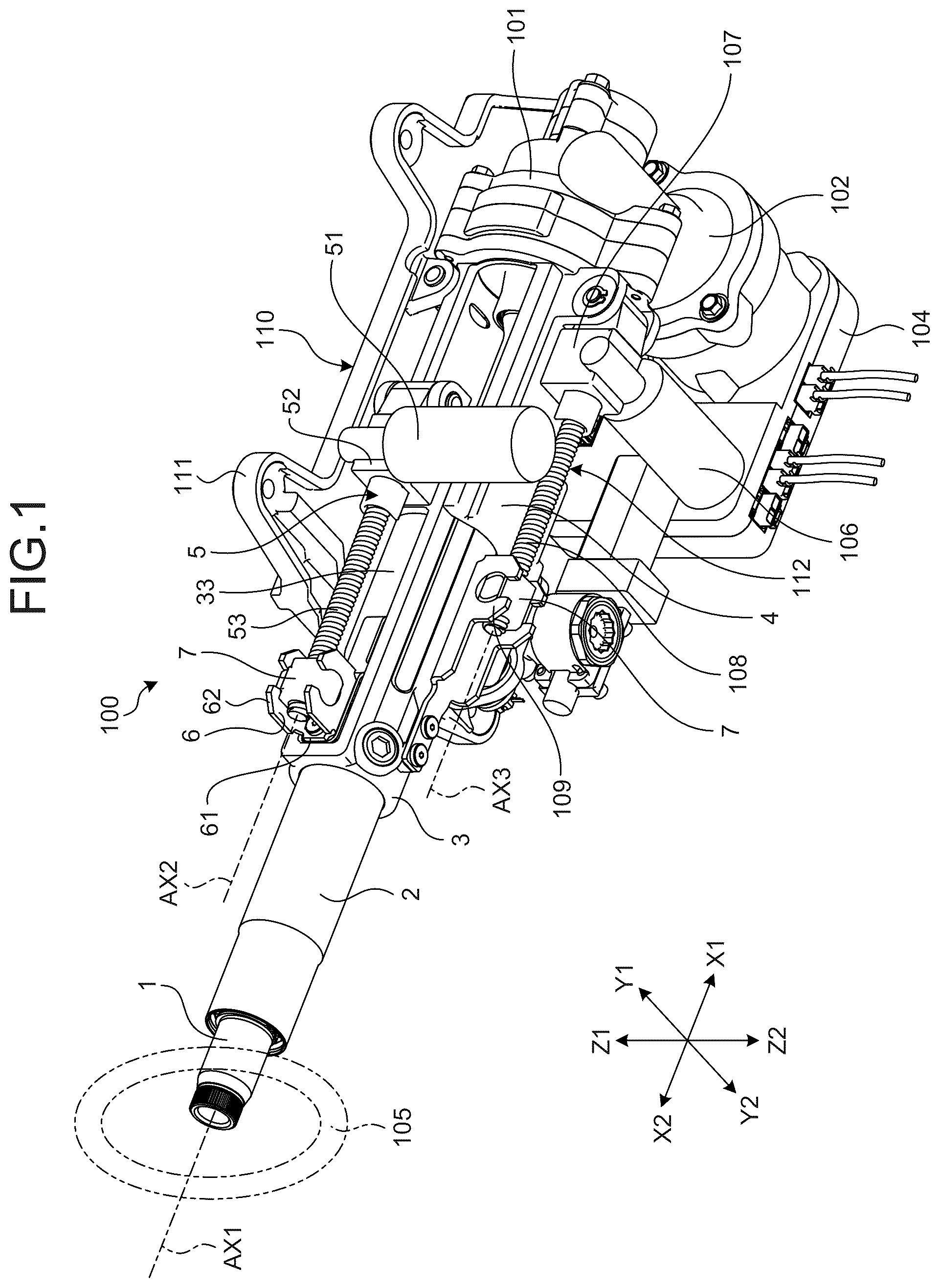 Patent US12365382 Figure 1 – Steering device and manufacturing method of steering device