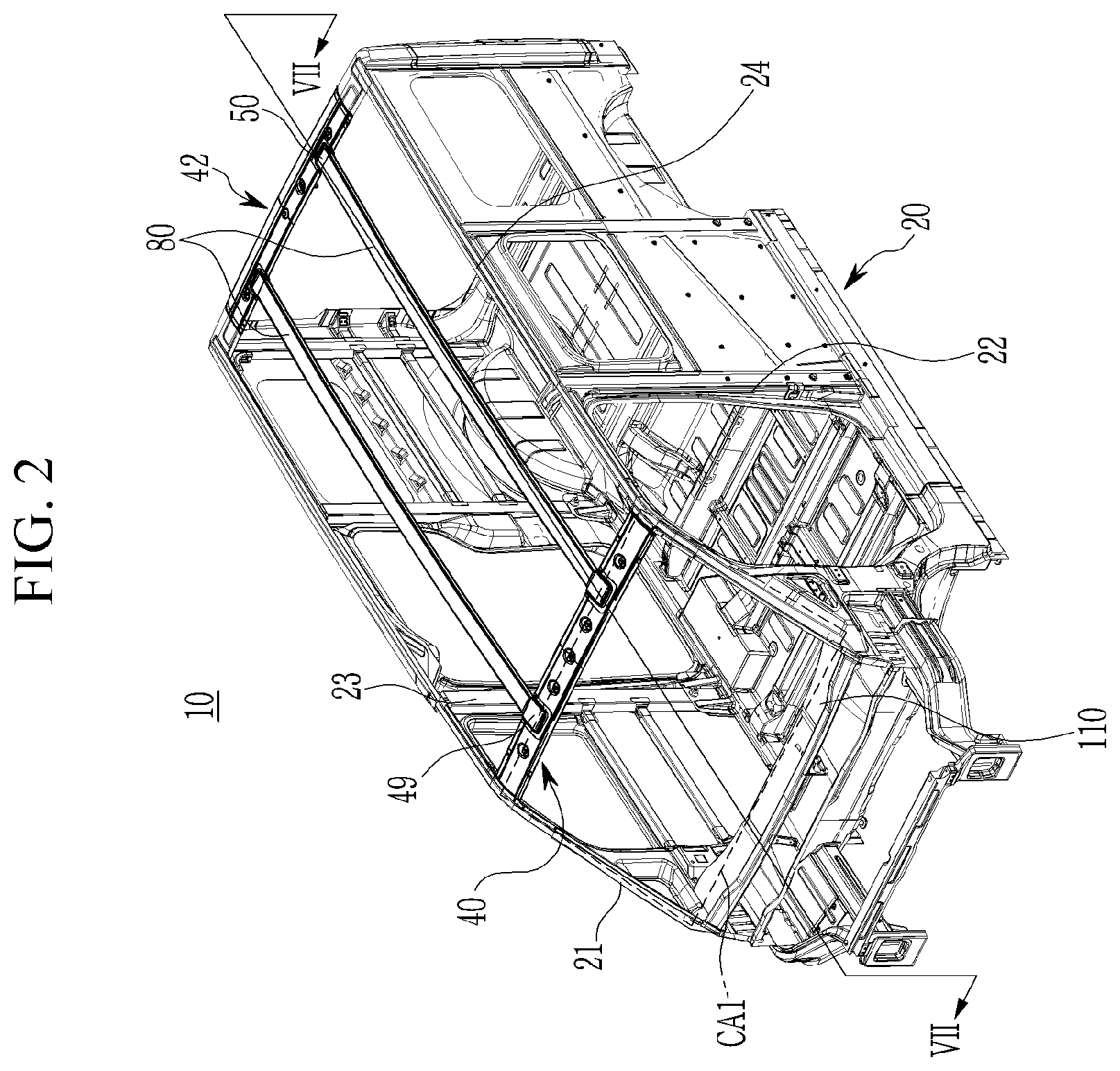 Patent US12365392 Figure 2 – Roof reinforcement structure of vehicle body