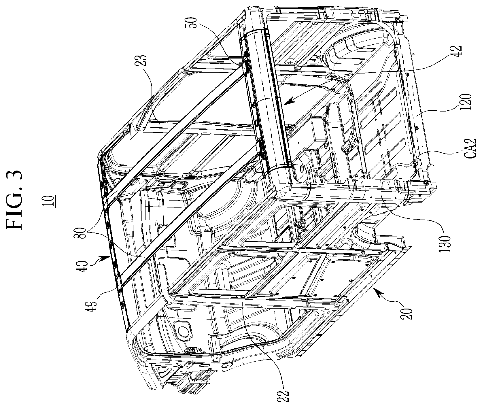 Patent US12365392 Figure 3 – Roof reinforcement structure of vehicle body