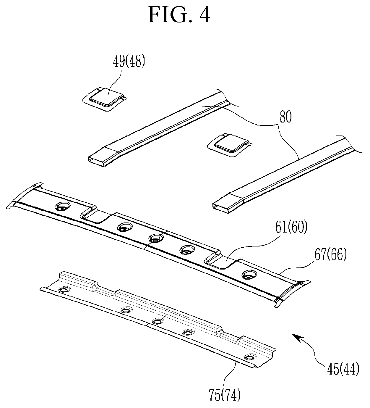 Patent US12365392 Figure 4 – Roof reinforcement structure of vehicle body