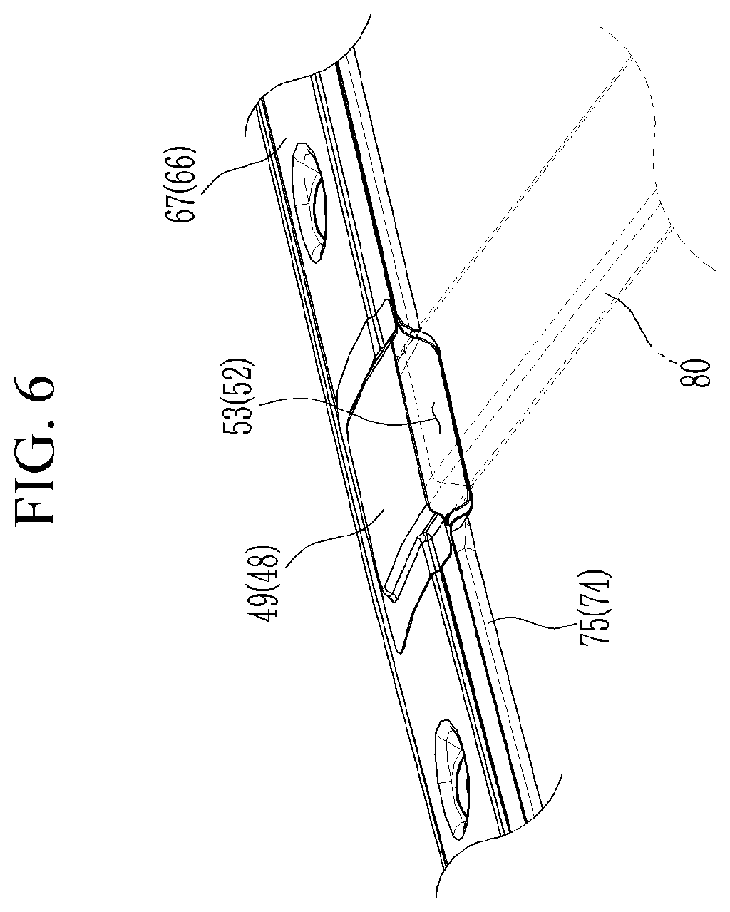 Patent US12365392 Figure 6 – Roof reinforcement structure of vehicle body