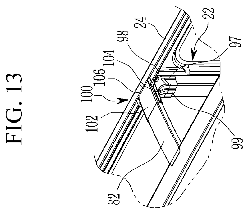 Patent US12365392 Figure 13 – Roof reinforcement structure of vehicle body