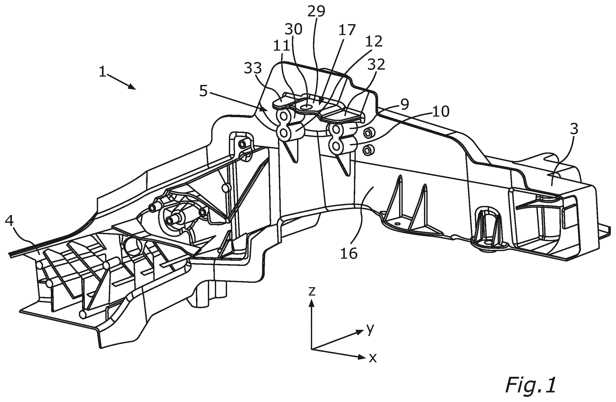 Patent US12365394 Figure 1 – Longitudinal member for a rear part of a motor vehicle, and rear part for a motor vehicle