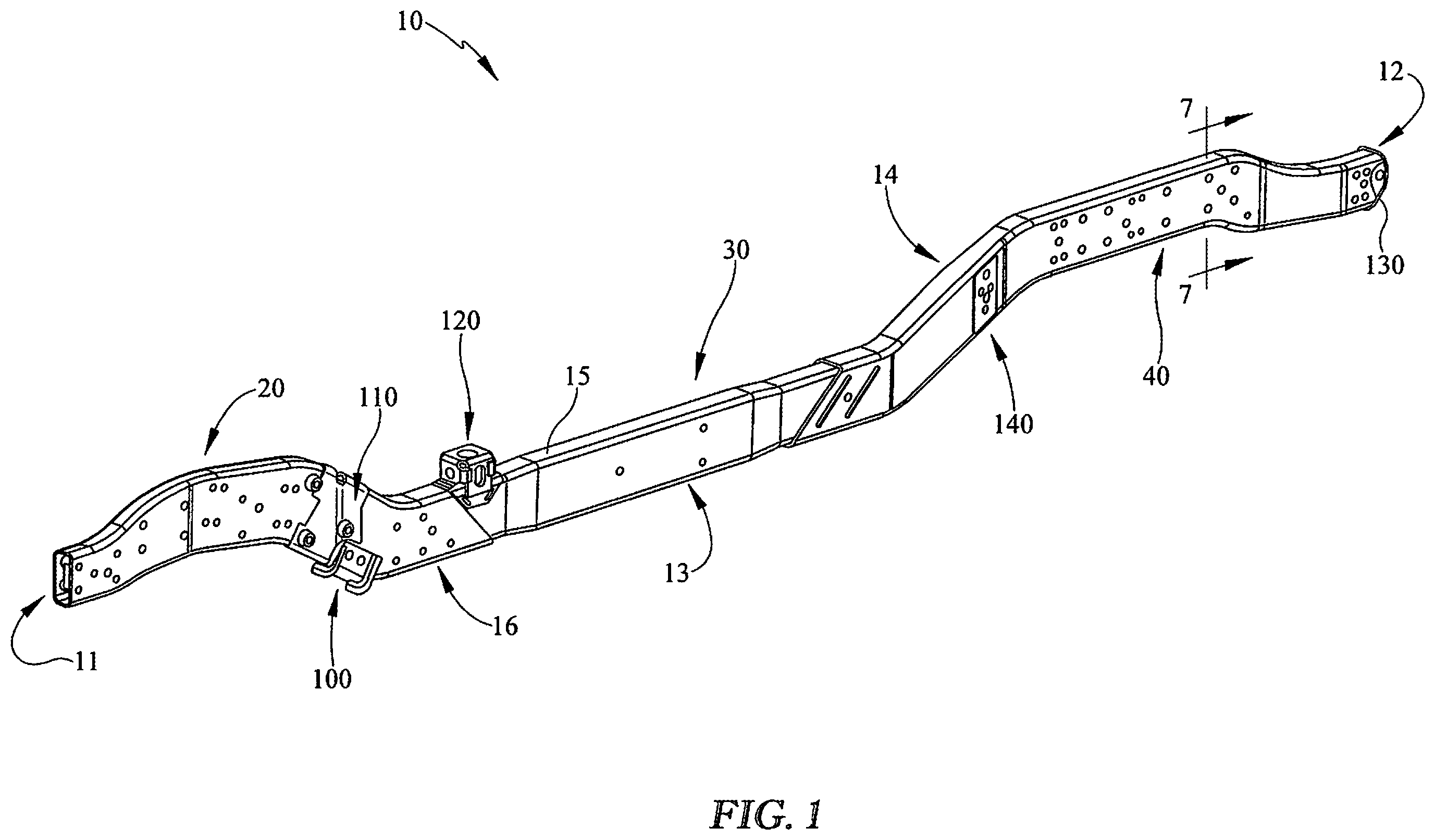 Patent US12365396 Figure 1 – Vehicle frame rails with swaged spacer connection and methods of manufacturing vehicle frame rails