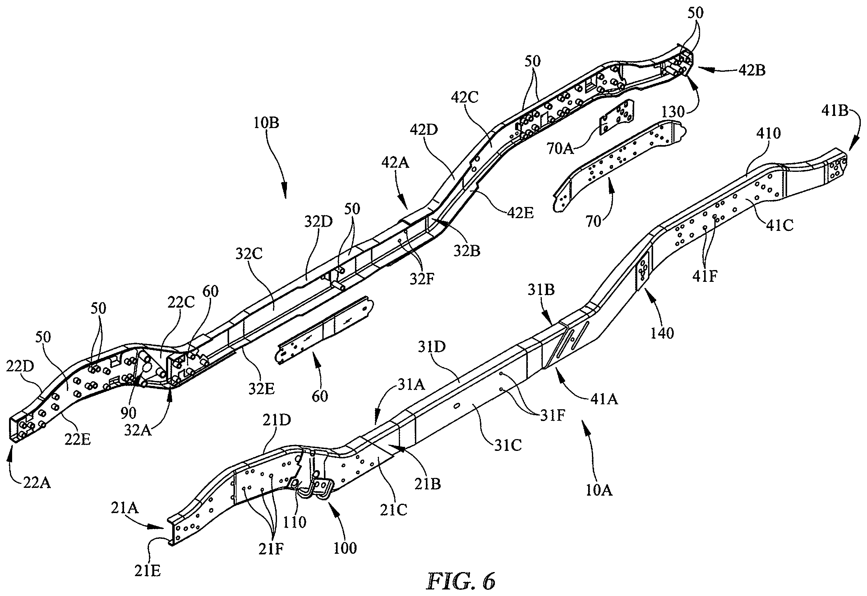 Patent US12365396 Figure 9 – Vehicle frame rails with swaged spacer connection and methods of manufacturing vehicle frame rails
