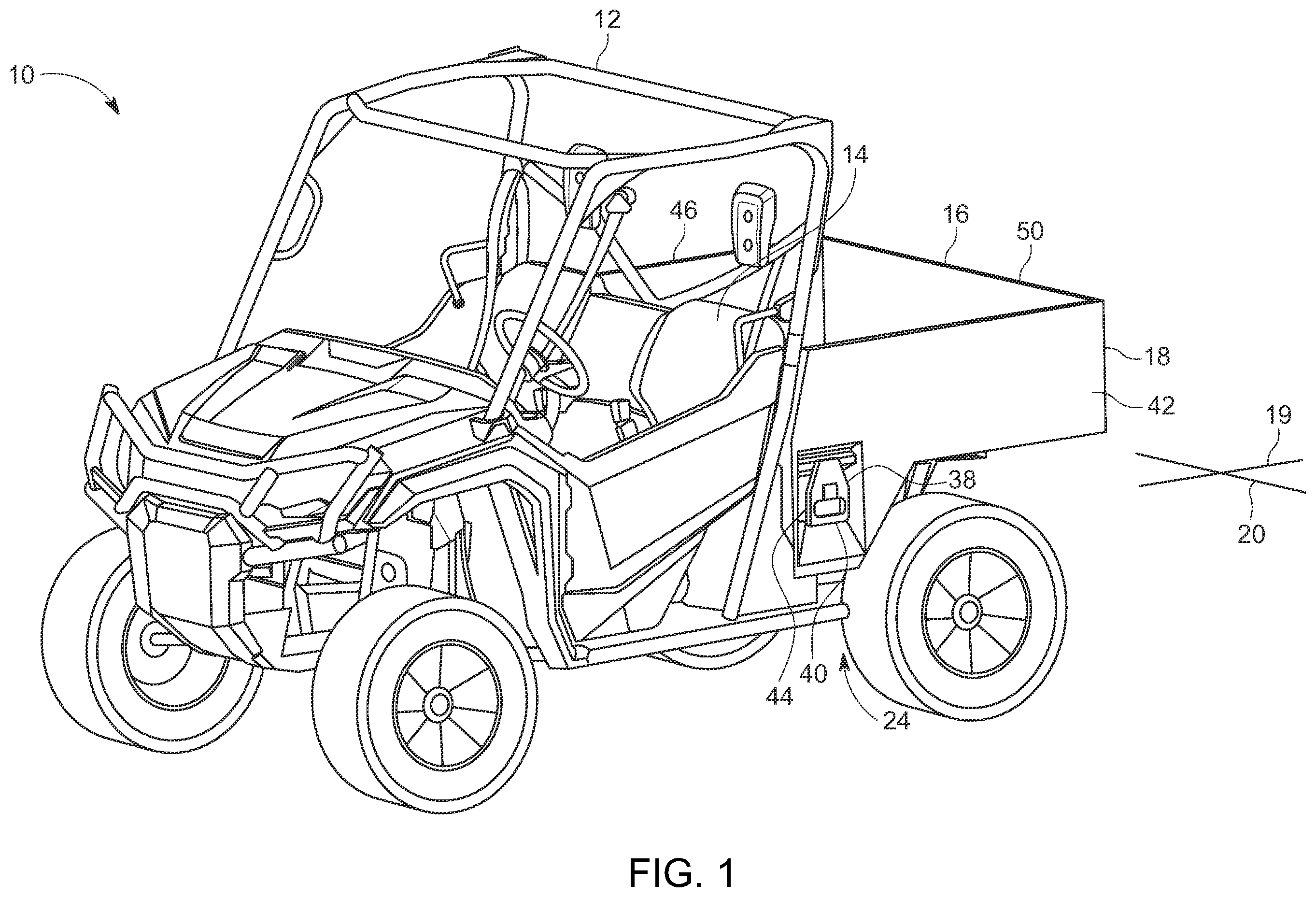 Patent US12365400 Figure 1 – Vehicle bed latch system