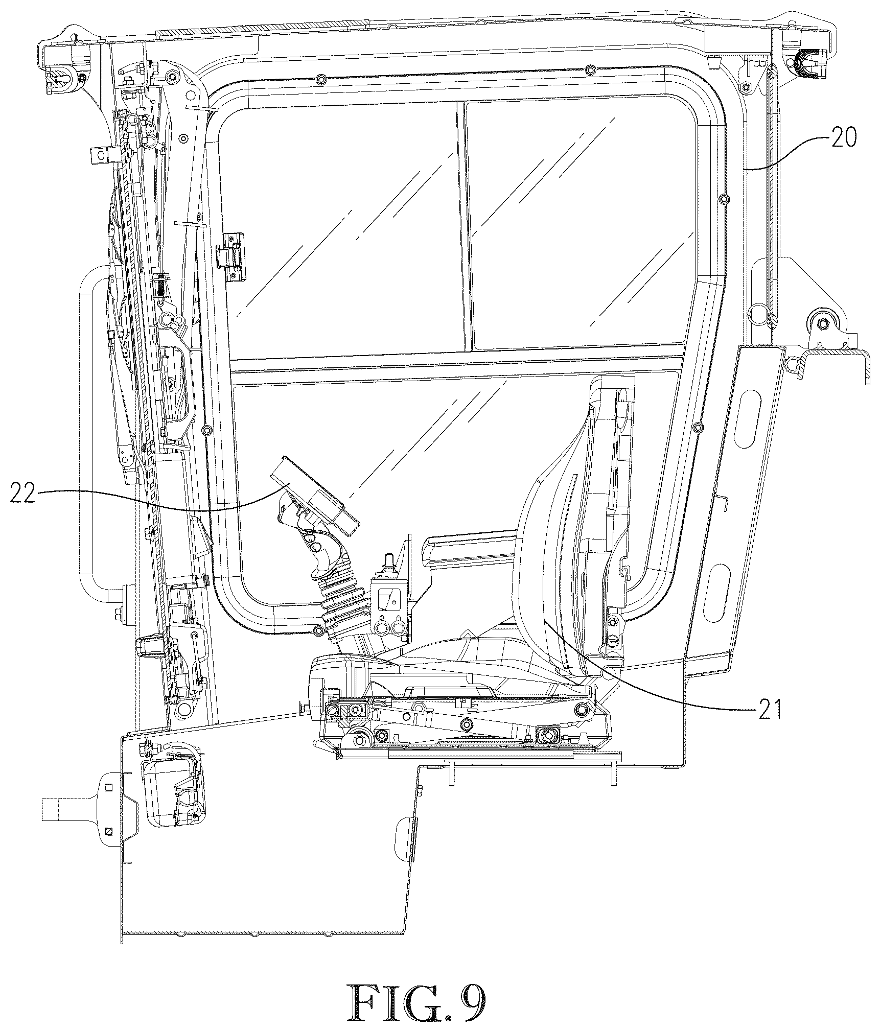 Patent US12365401 Figure 9 – Controls for a work machine