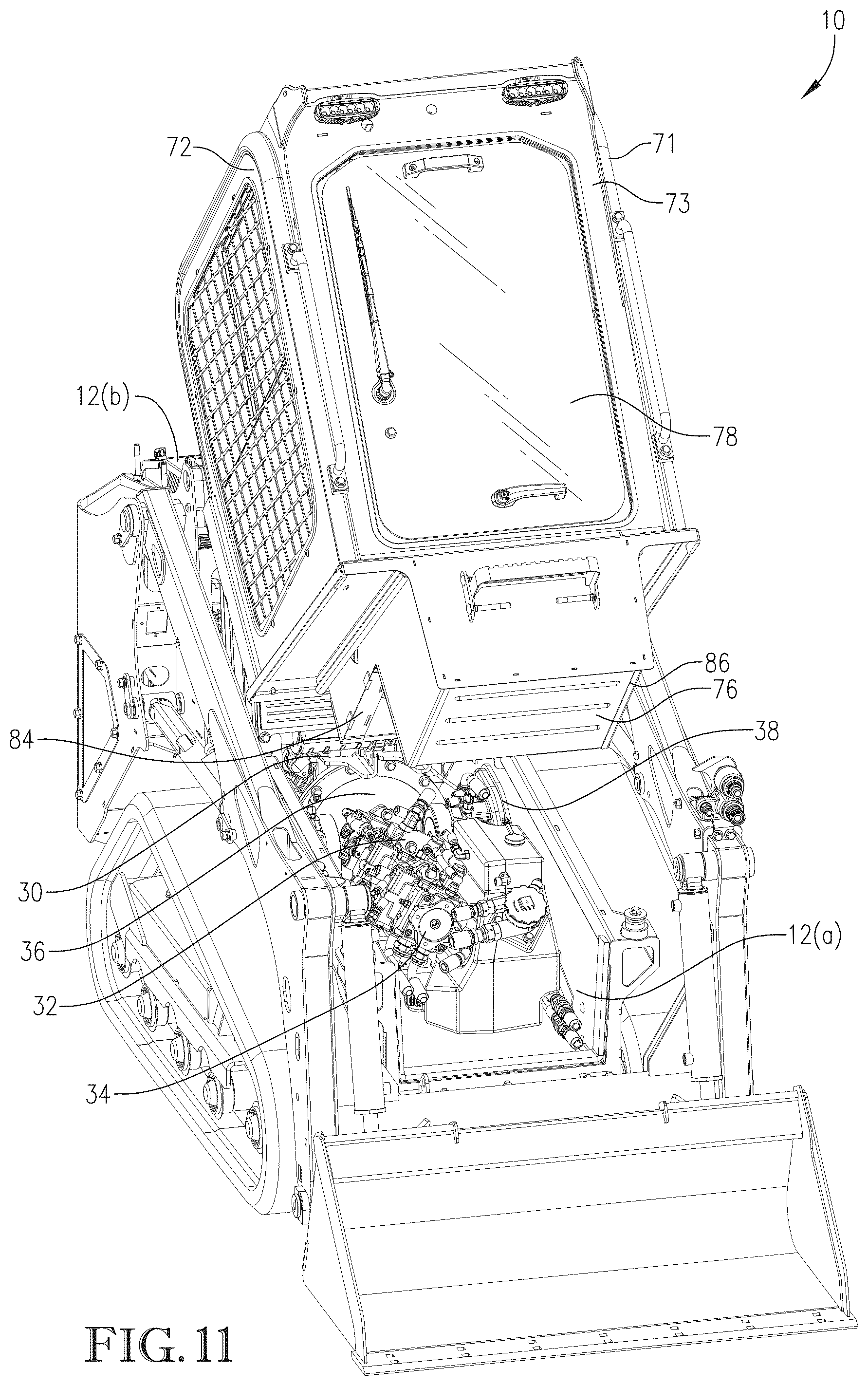 Patent US12365401 Figure 11 – Controls for a work machine
