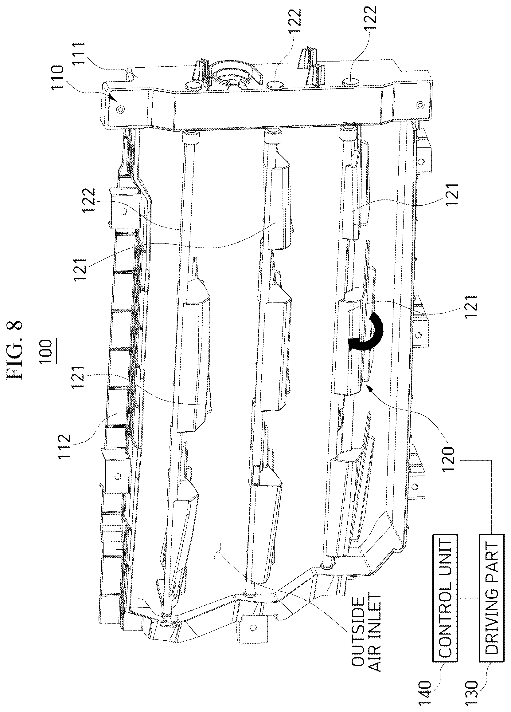 Patent US12365404 Figure 8 – Active air flap of vehicle