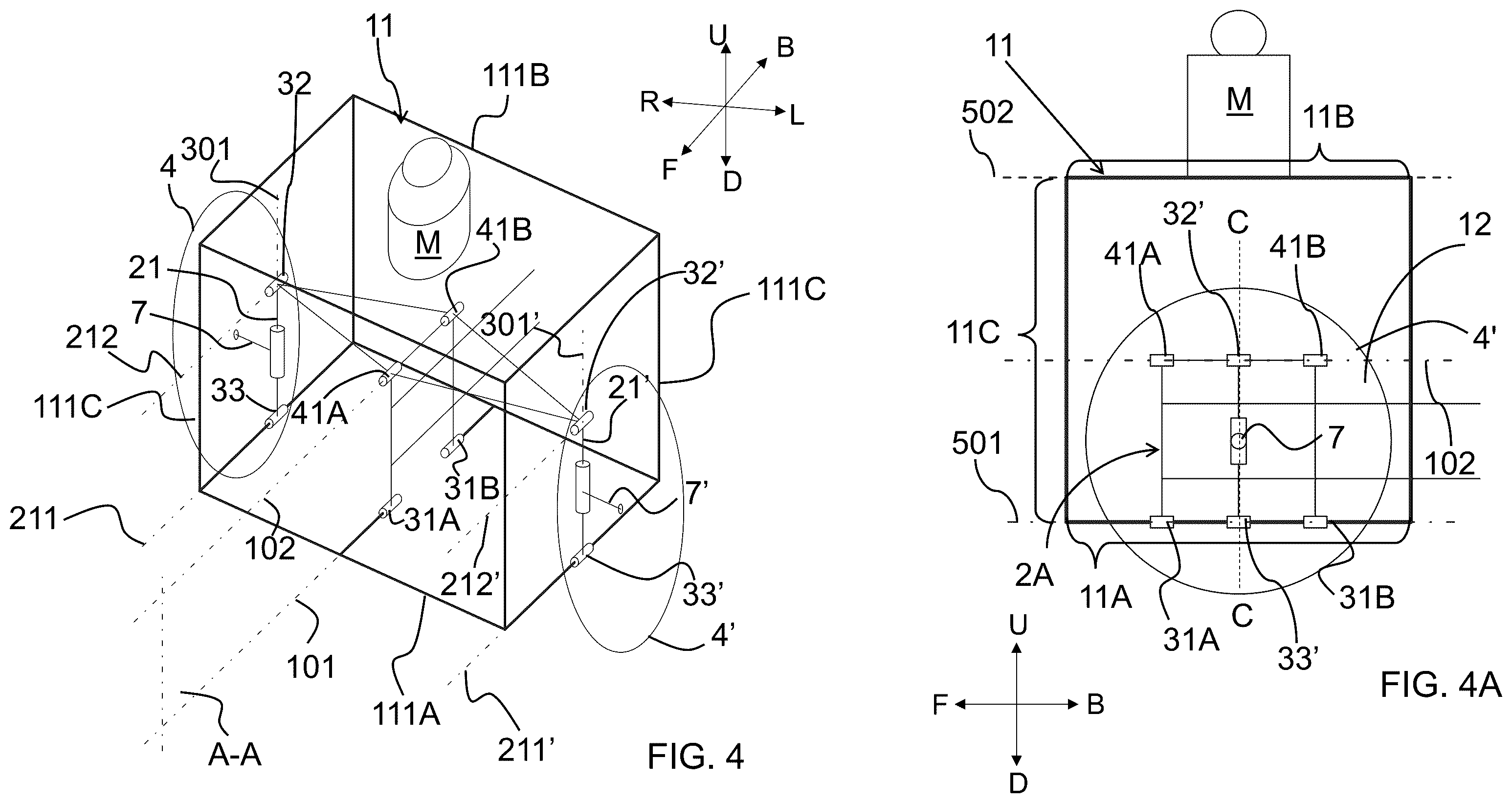 Patent US12365413 Figure 6 – Saddle riding rolling vehicle with loading surface integral with the lower cross member and housed between the front steered wheels