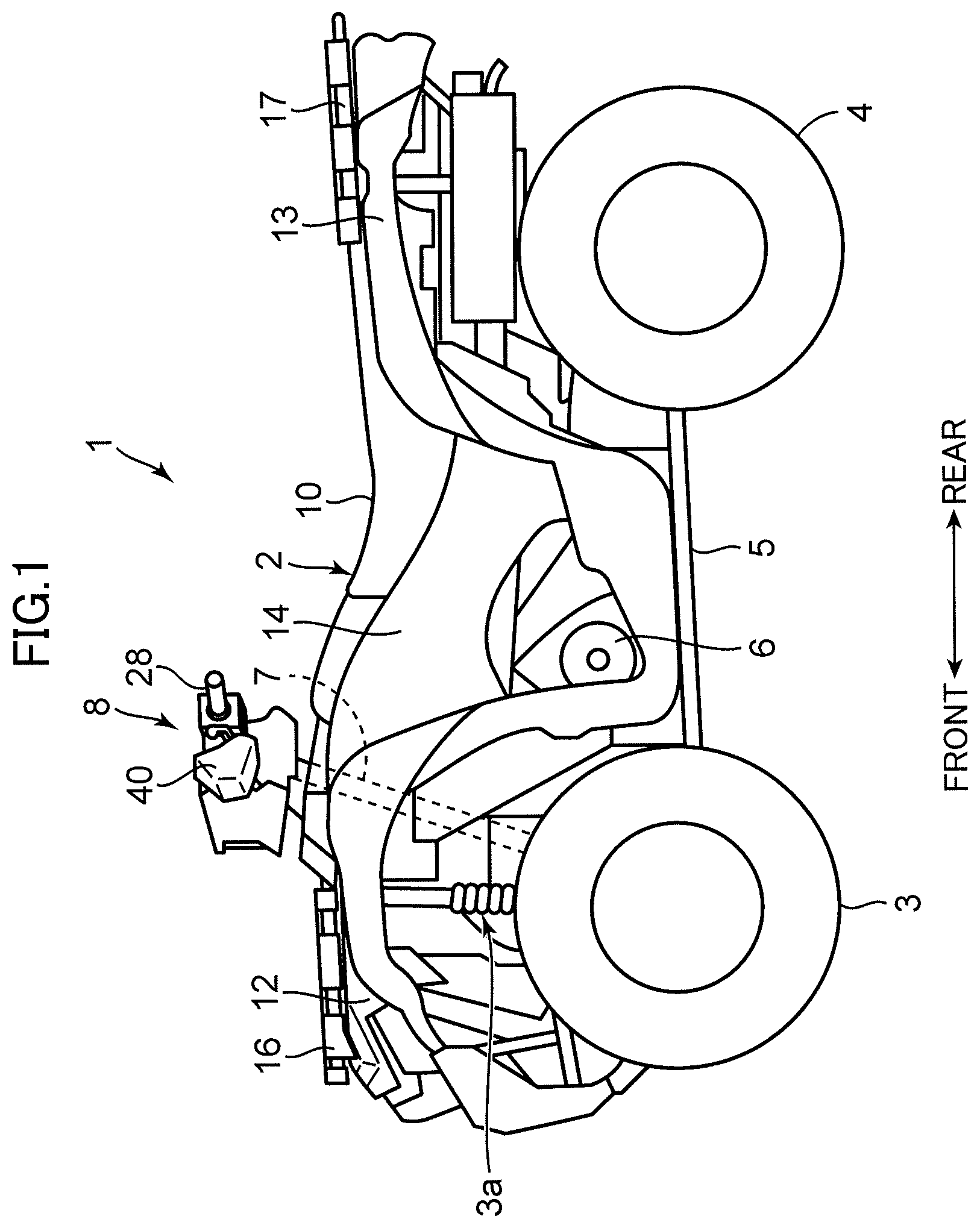 Patent US12365419 Figure 1 – Saddle-type vehicle