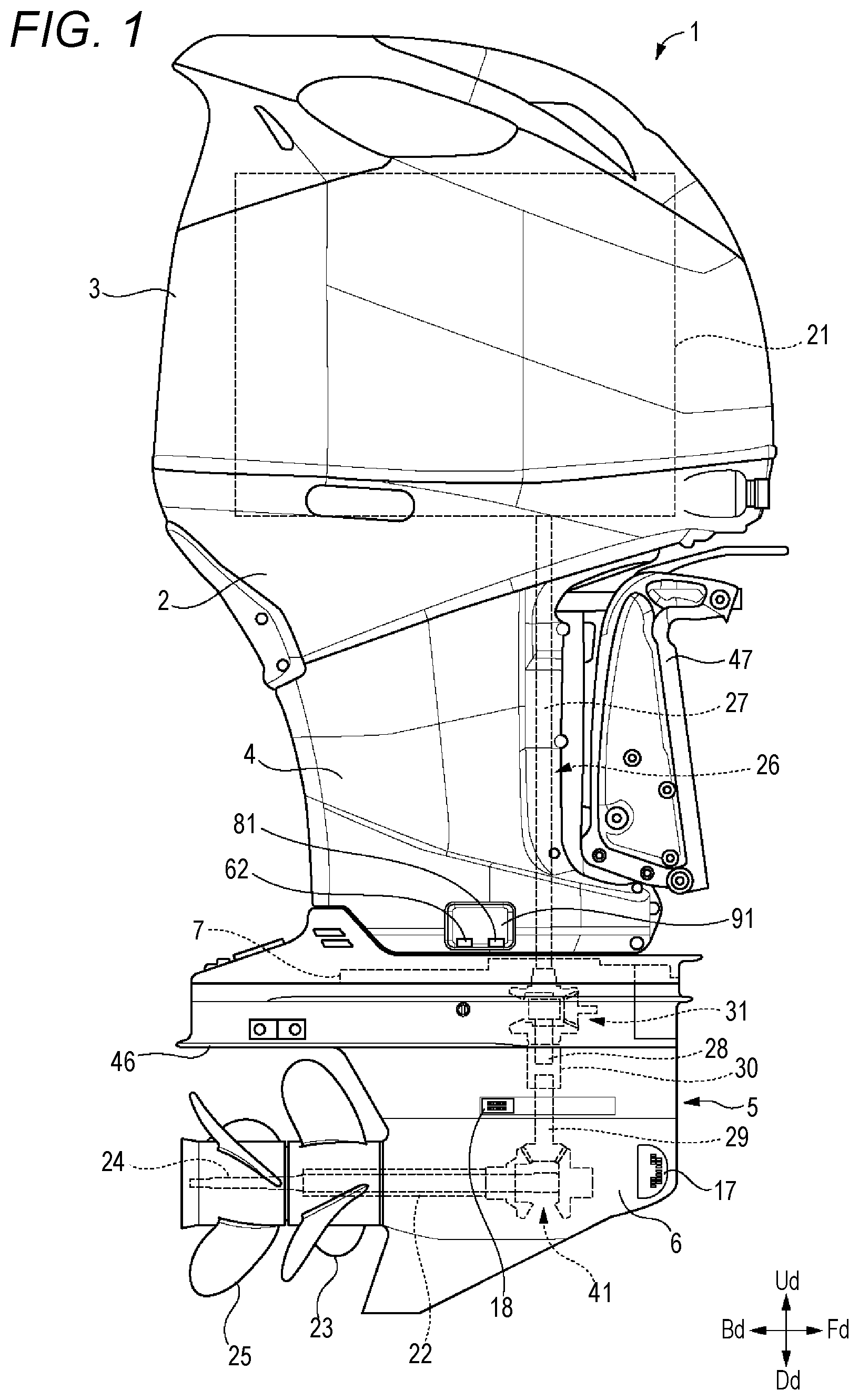 Patent US12365434 Figure 1 – Outboard motor