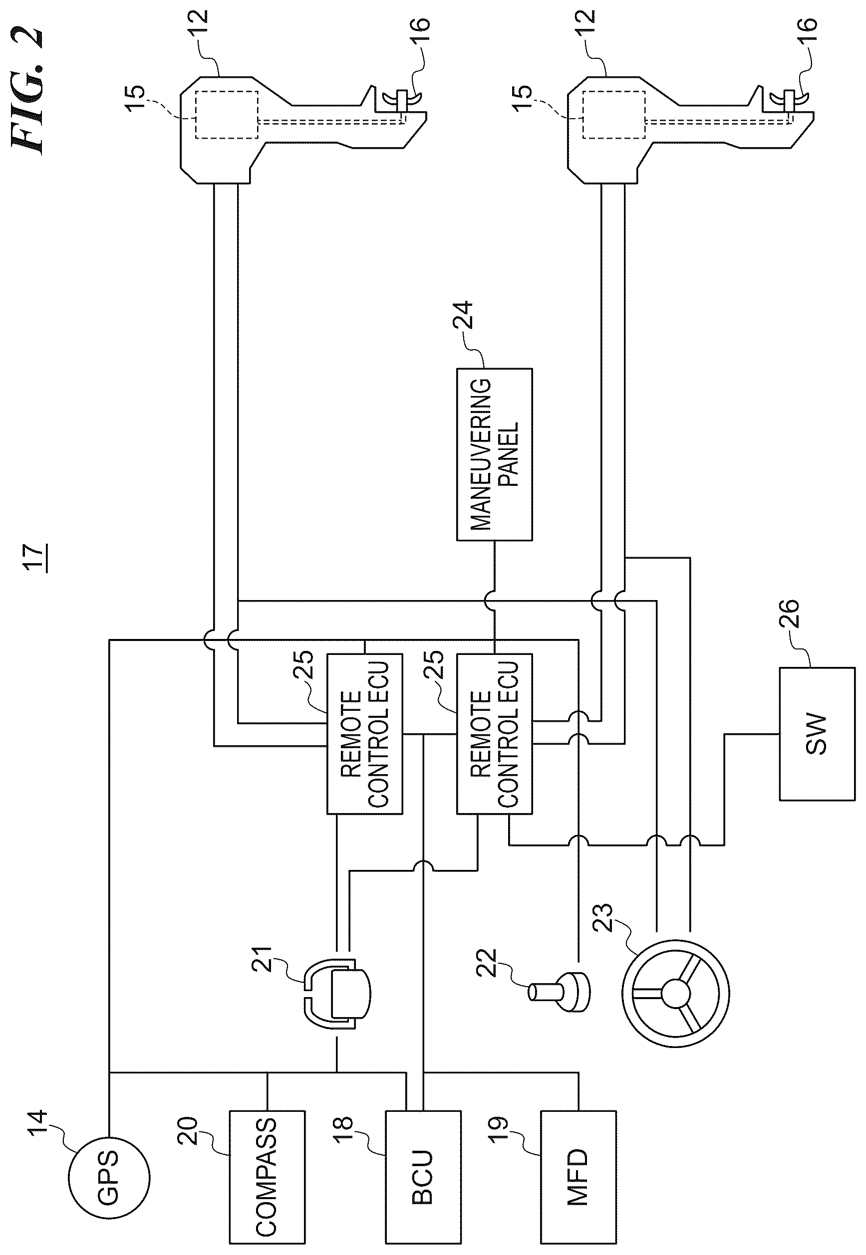 Patent US12365437 Figure 2 – Marine vessel propulsion control using map information and marine vessel including the same