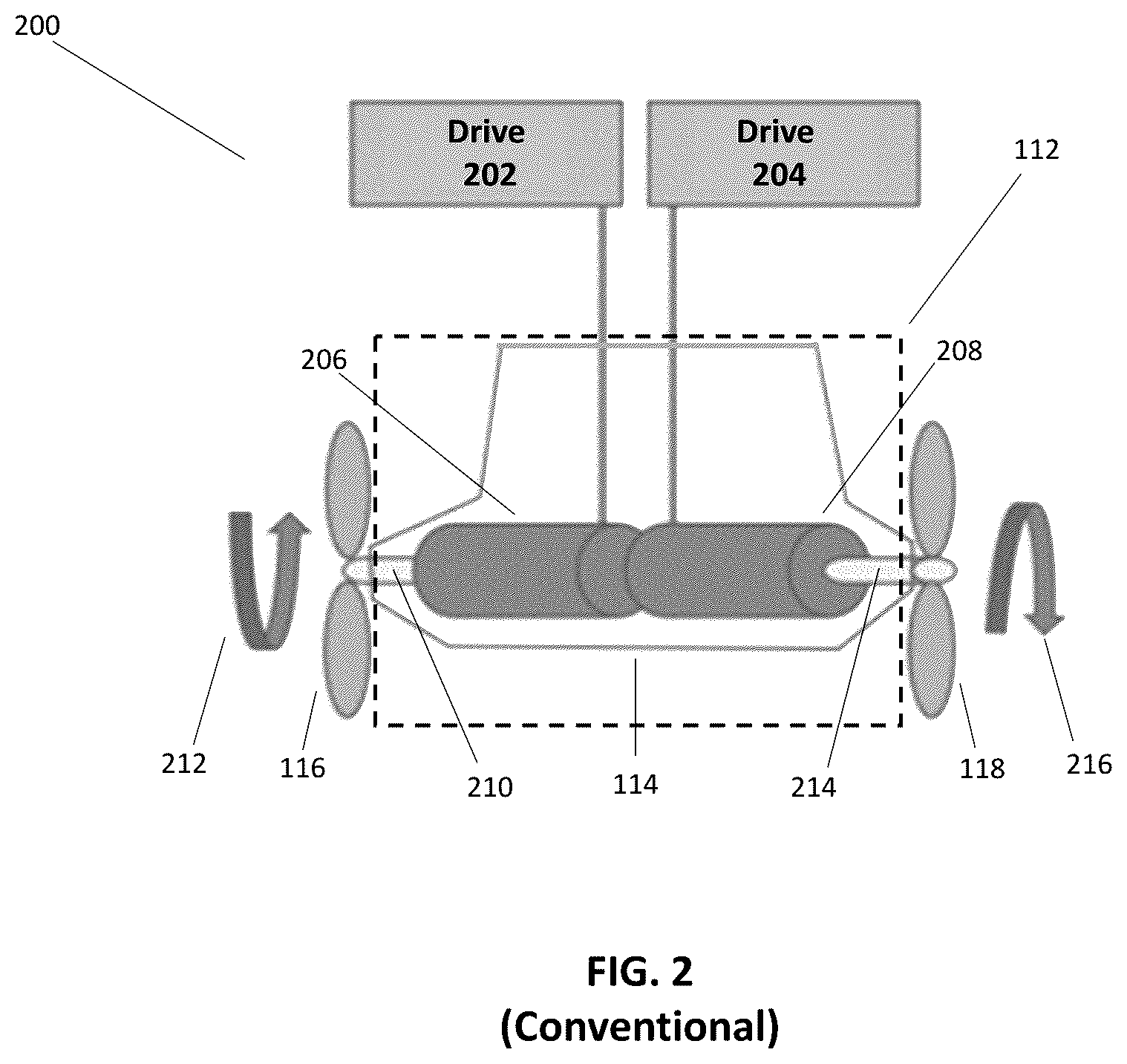 Patent US12365438 Figure 2 – Counter rotating propeller pod mechanical arrangement