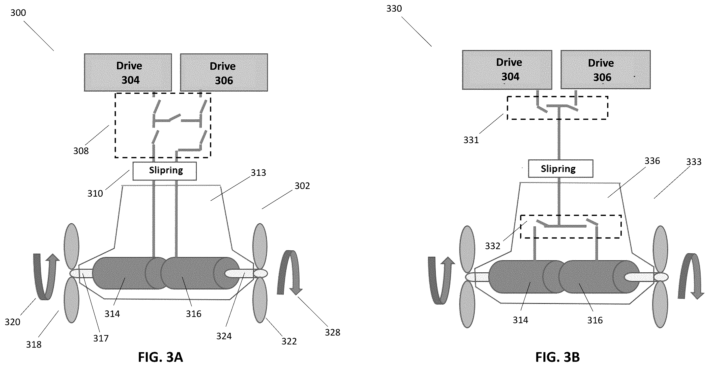 Patent US12365438 Figure 3 – Counter rotating propeller pod mechanical arrangement