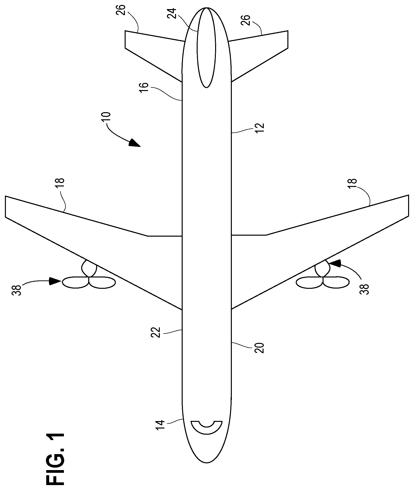 Patent US12365446 — Aircraft with an unducted fan propulsor — Figure 1
