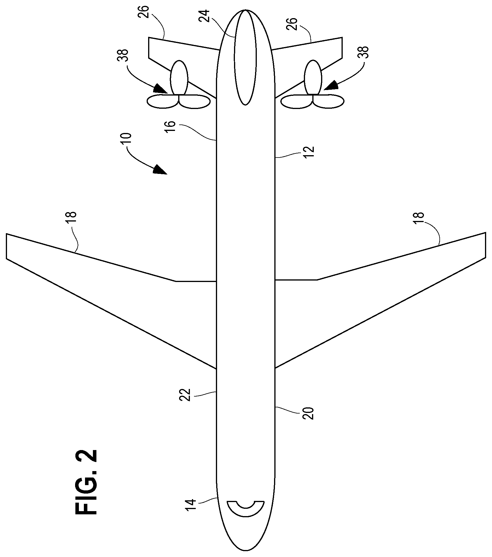 Patent US12365446 Figure 2 – Aircraft with an unducted fan propulsor