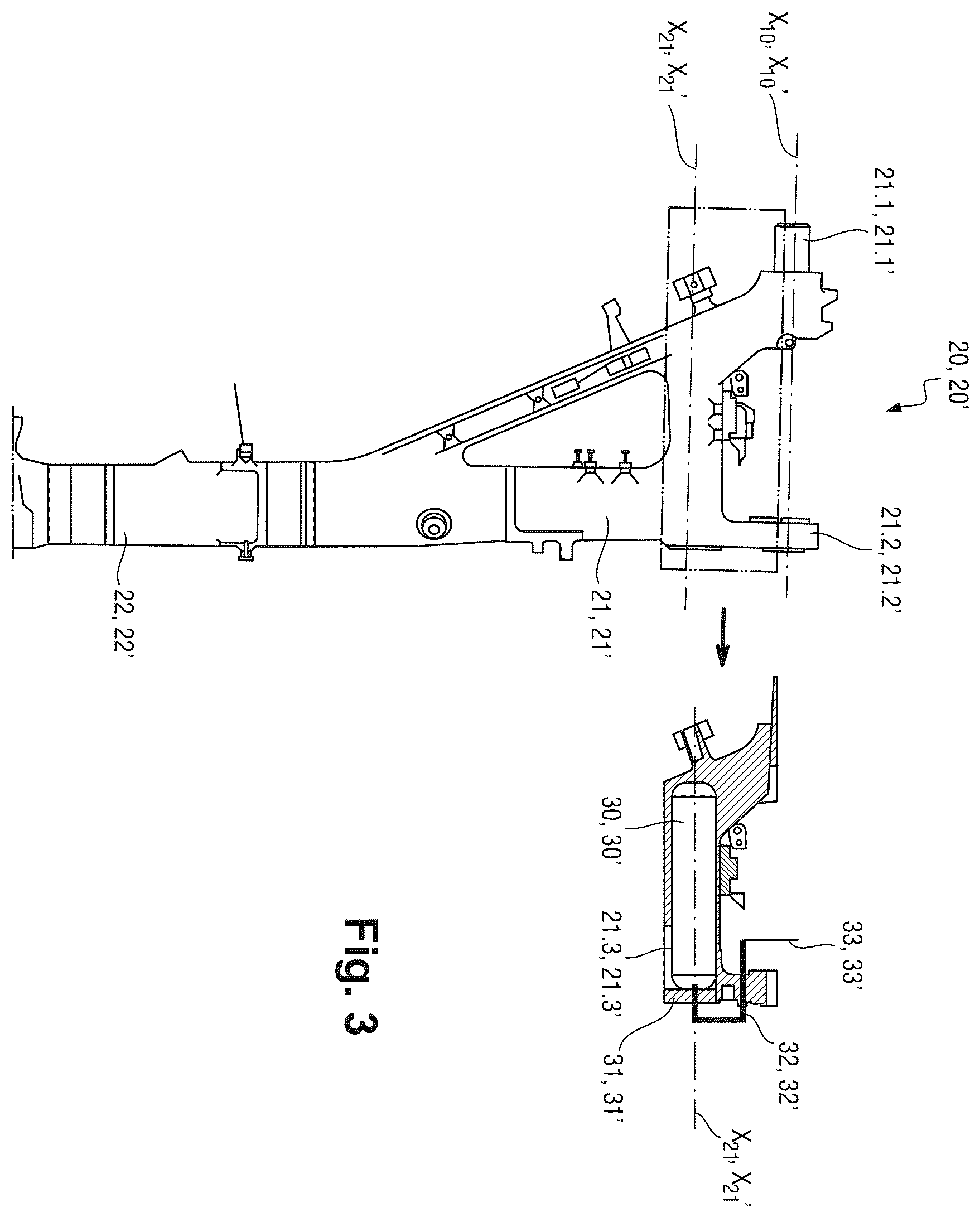 Patent US12365450 Figure 3 – Strut for aircraft landing gear equipped with an accumulator, landing gear comprising such a strut, and aircraft comprising at least one such landing gear