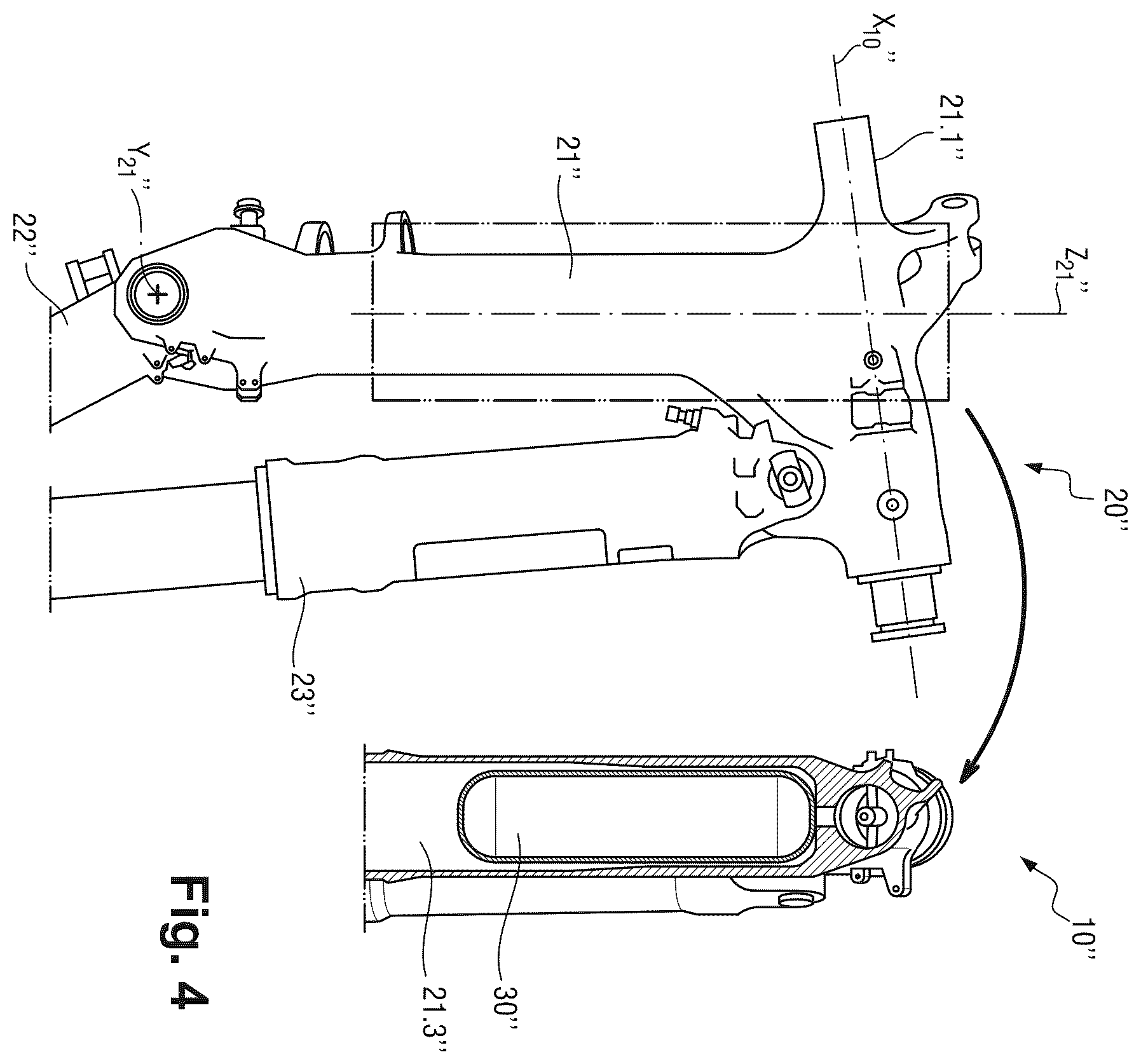 Patent US12365450 Figure 4 – Strut for aircraft landing gear equipped with an accumulator, landing gear comprising such a strut, and aircraft comprising at least one such landing gear