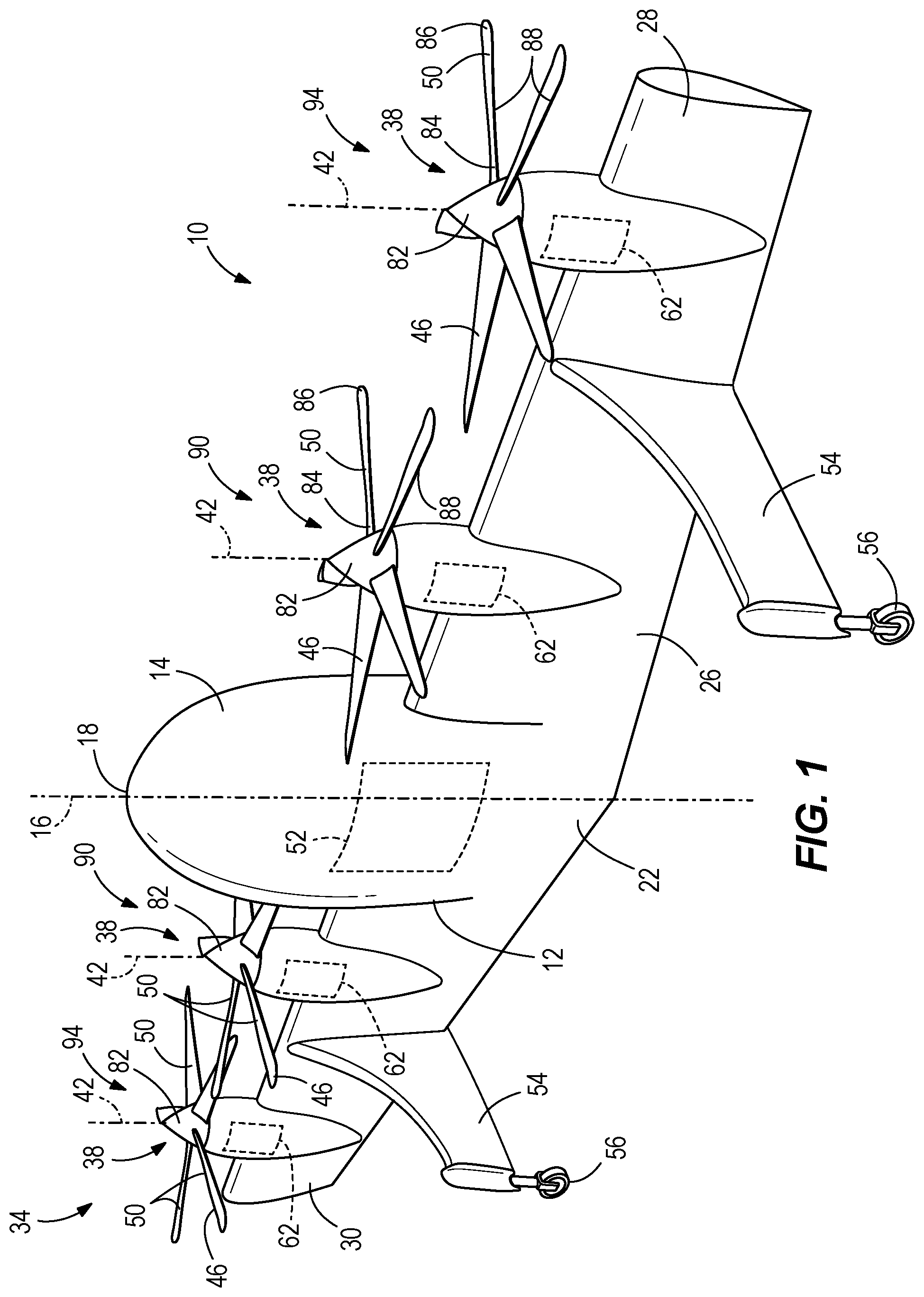 Patent US12365456 Figure 1 – Thruster system for a convertible aircraft