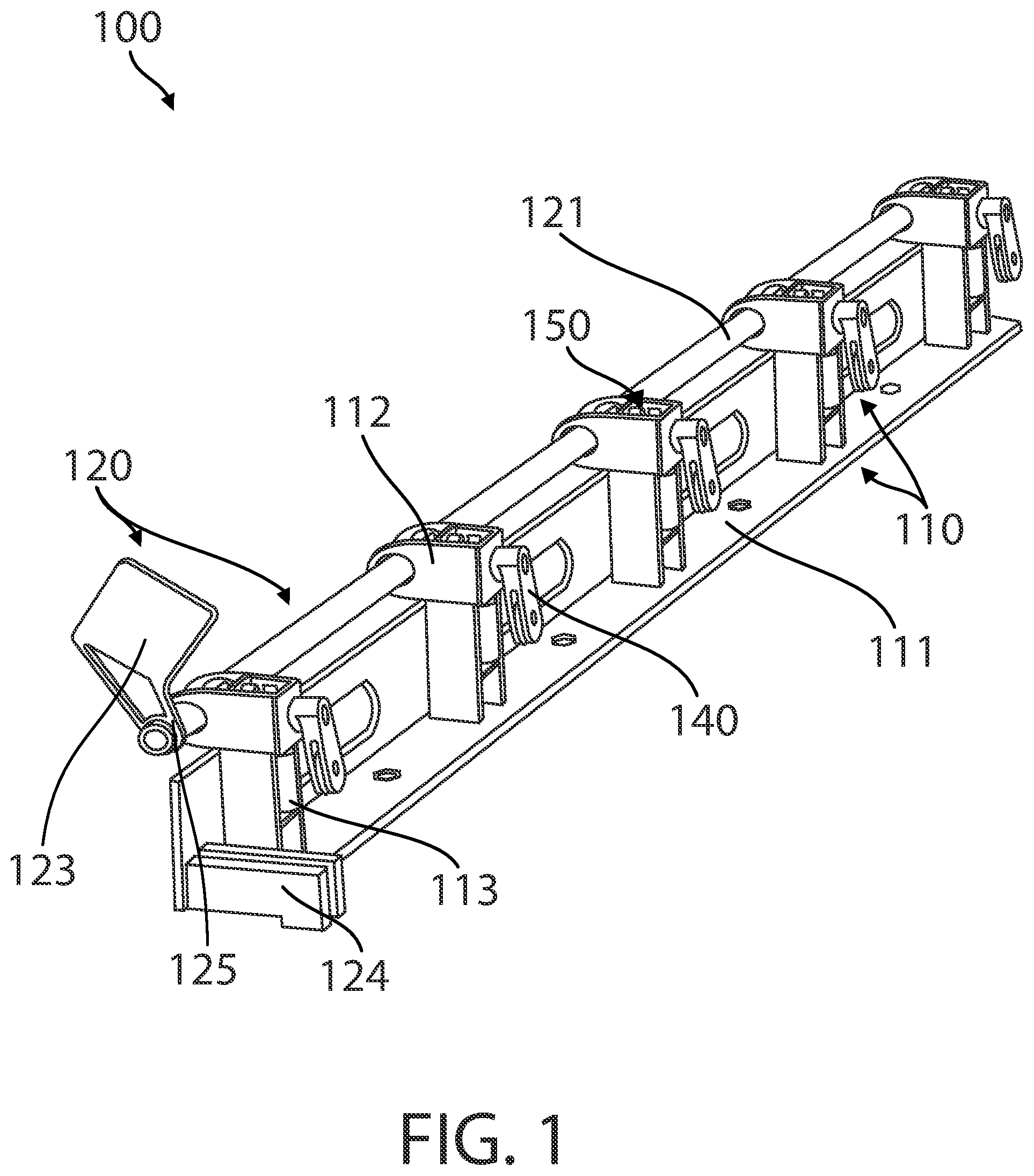 Patent US12365461 Figure 1 – Pallet hold-down system and method thereof