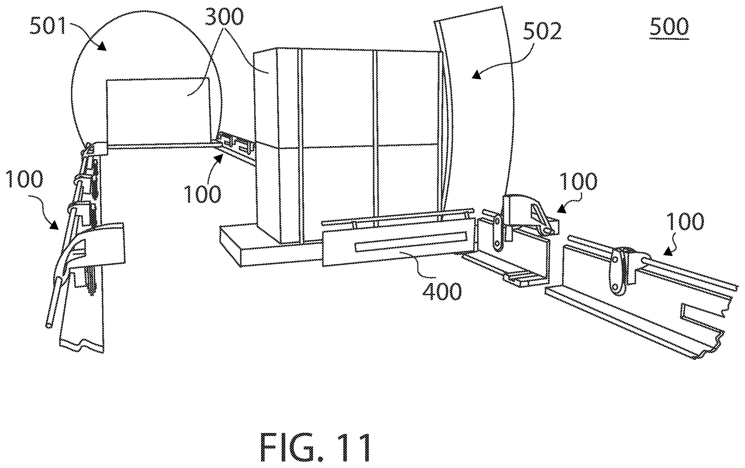 Patent US12365461 Figure 11 – Pallet hold-down system and method thereof