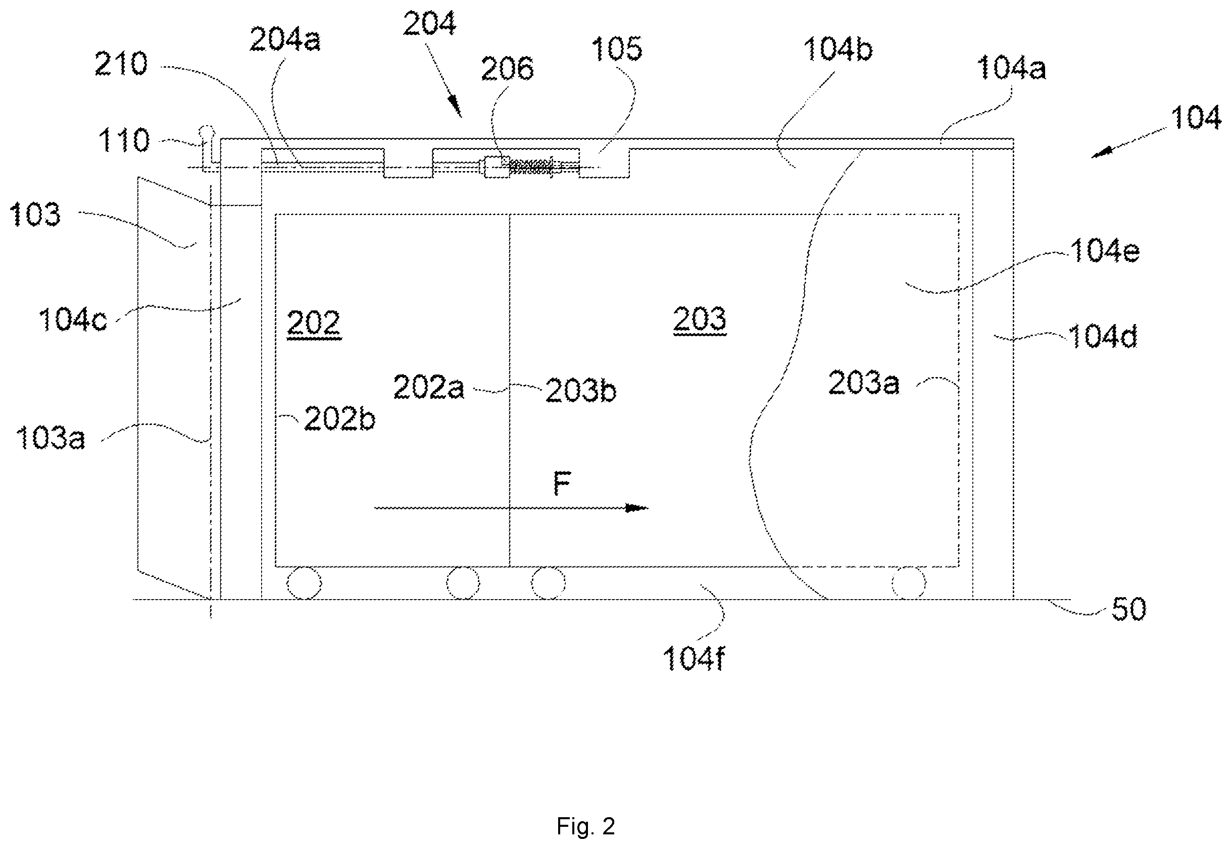 Patent US12365464 Figure 2 – Galley for aircraft comprising a trolley locking system