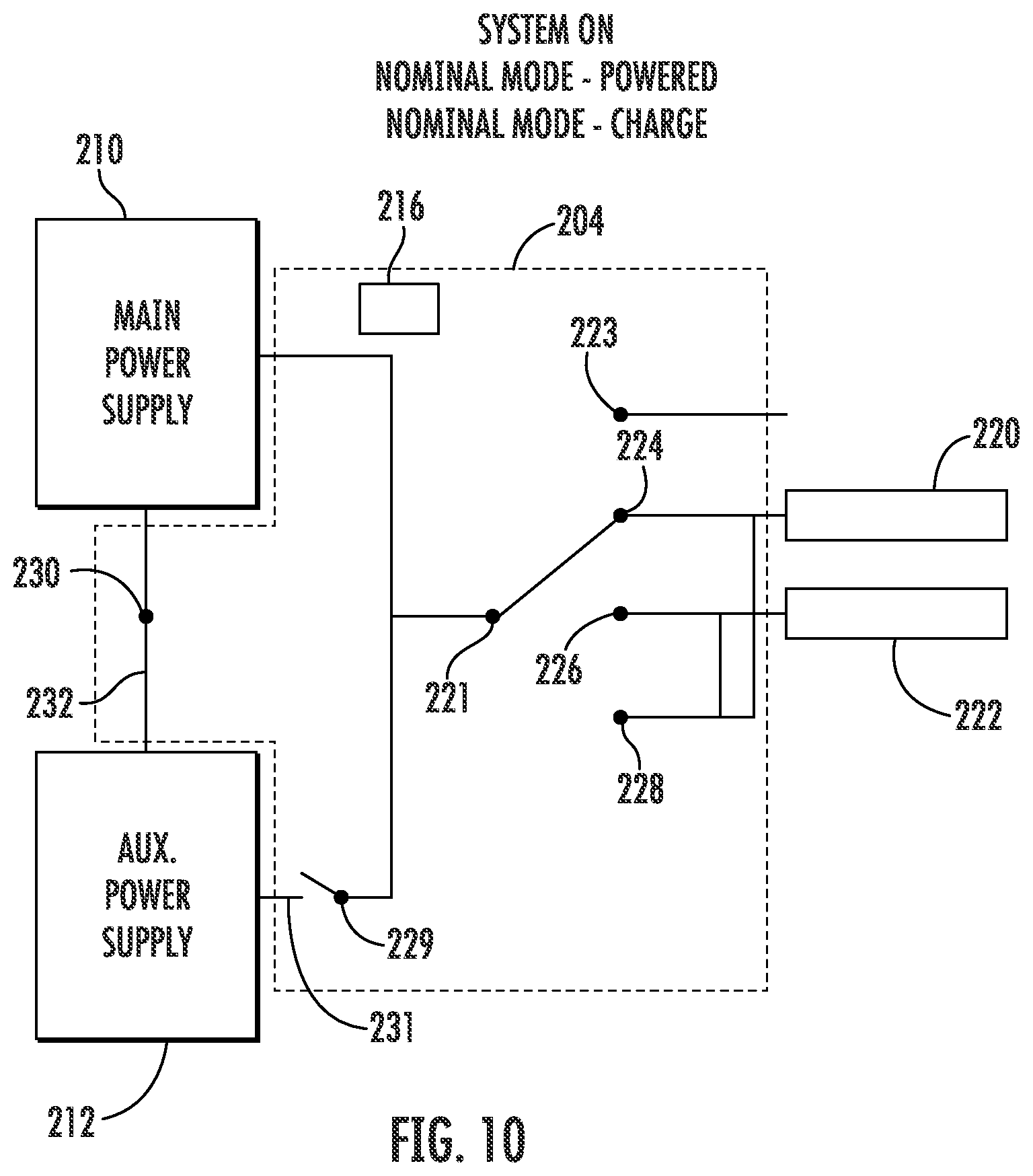 Patent US12365466 Figure 10 – Power switching system of an anti-ice system for use with a main power supply and an auxiliary power supply