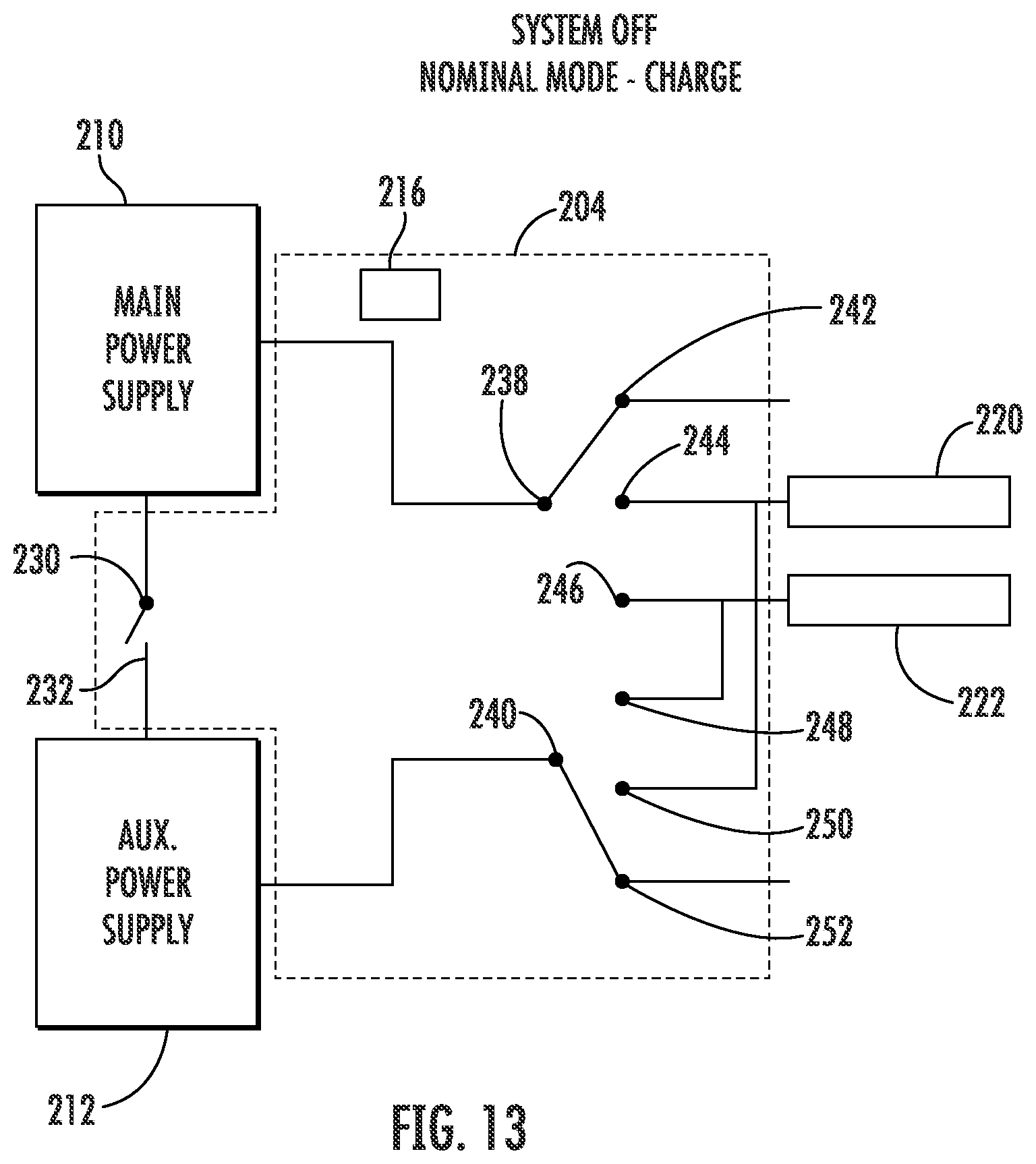 Patent US12365466 Figure 13 – Power switching system of an anti-ice system for use with a main power supply and an auxiliary power supply