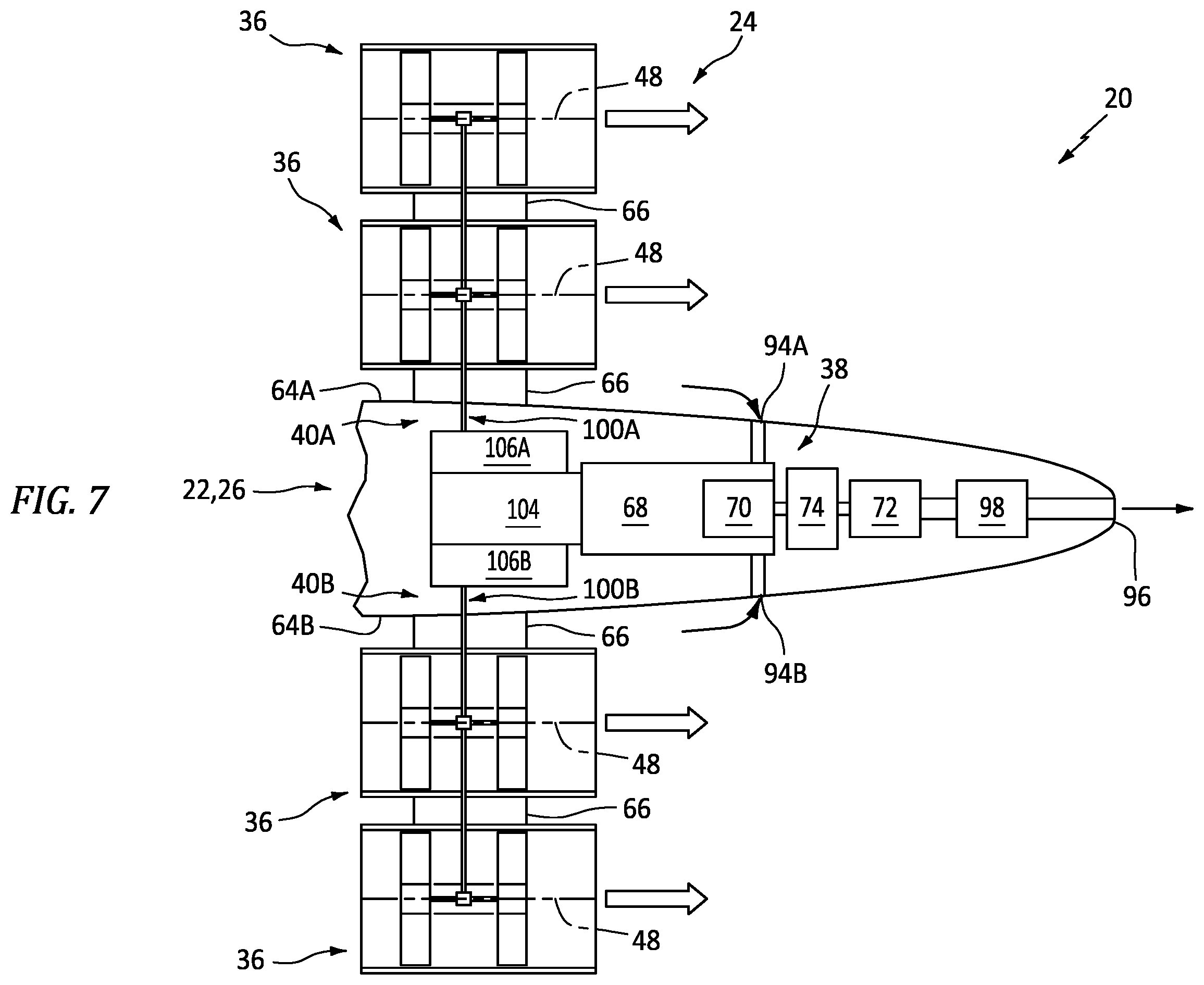 Patent US12365469 Figure 6 – Aircraft propulsion system with intermittent combustion engine(s)