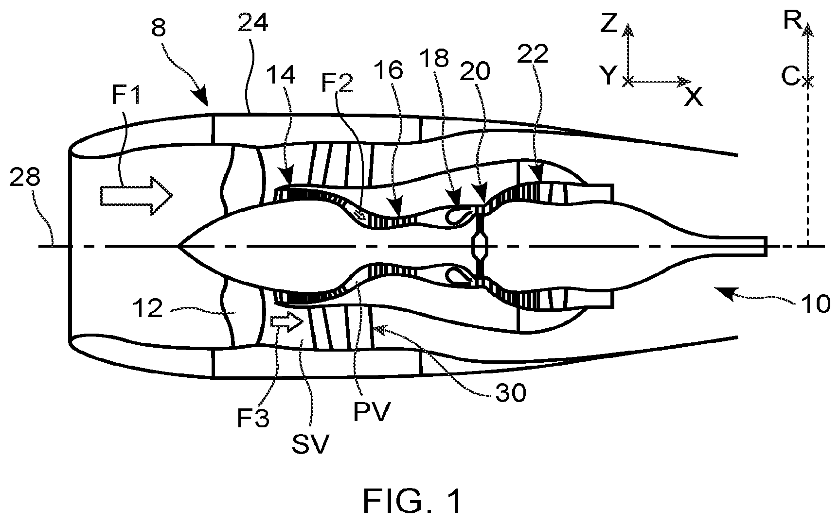 Patent US12365472 Figure 1 – Comprising an access space closed by a tangentially clamped cowl