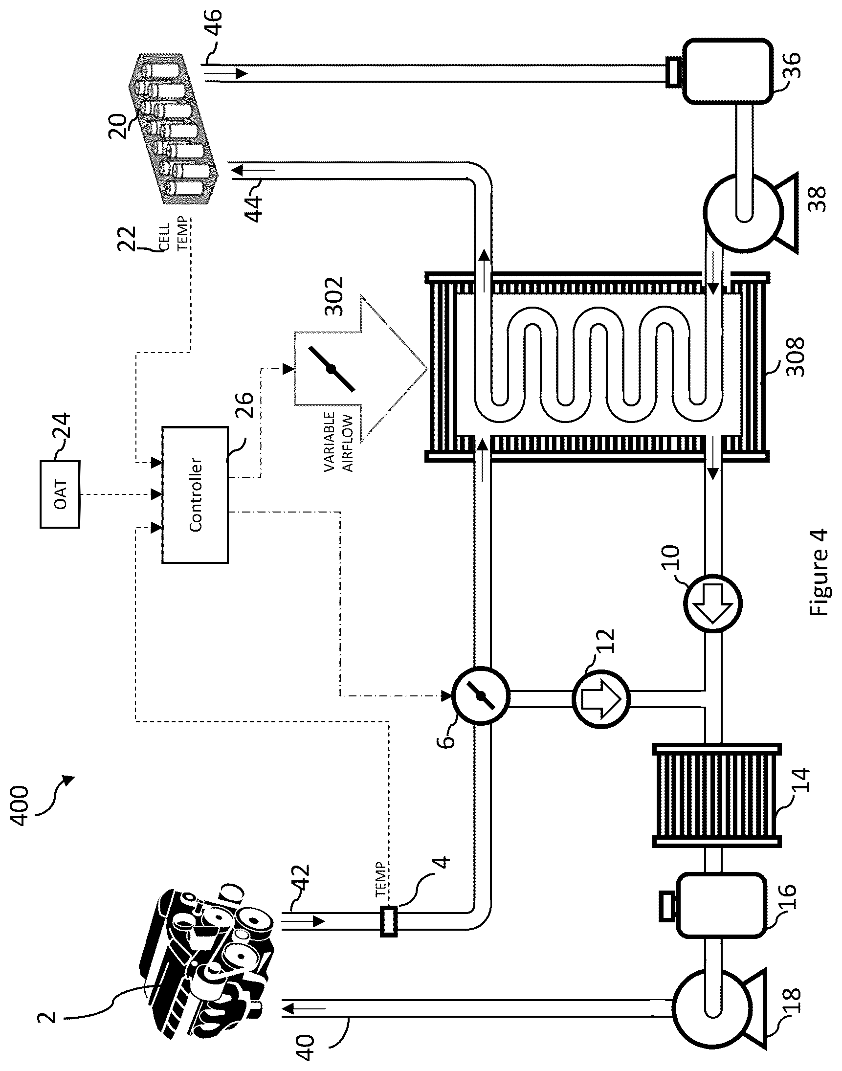 Patent US12365474 Figure 4 – Battery preheating systems and methods in an aircraft hybrid electric powertrain