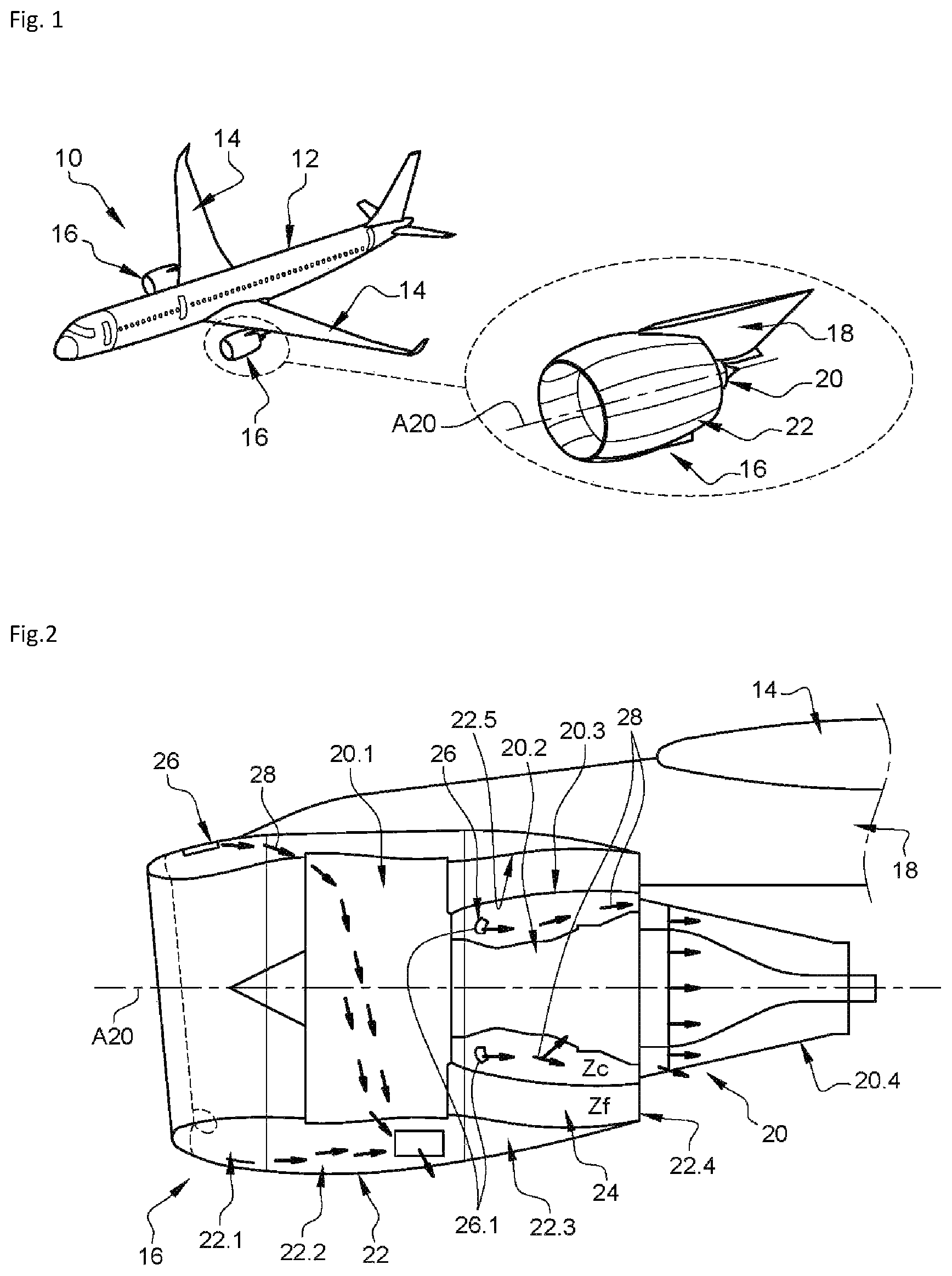 Patent US12365475 Figure 1 – Propulsion assembly comprising at least one regulated ventilation device, aircraft comprising such a propulsion assembly