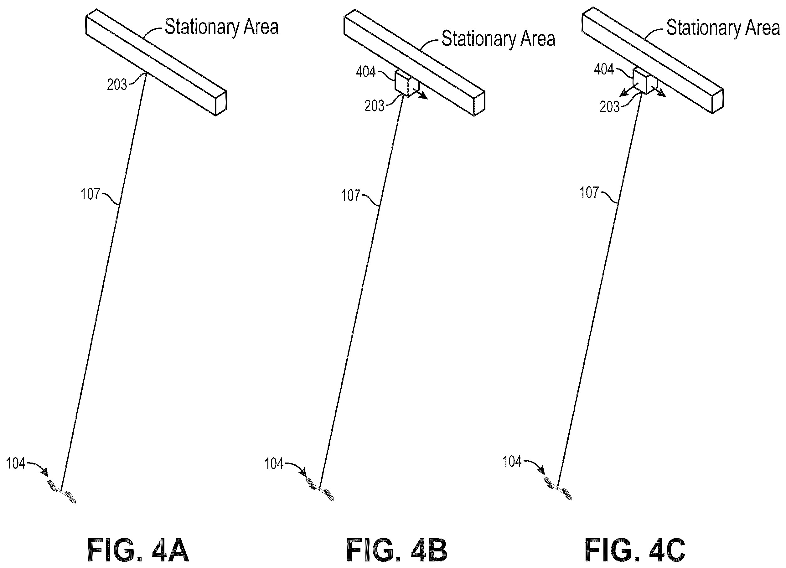 Patent US12365492 Figure 4 – Suspended aerial vehicle system with thruster stabilization