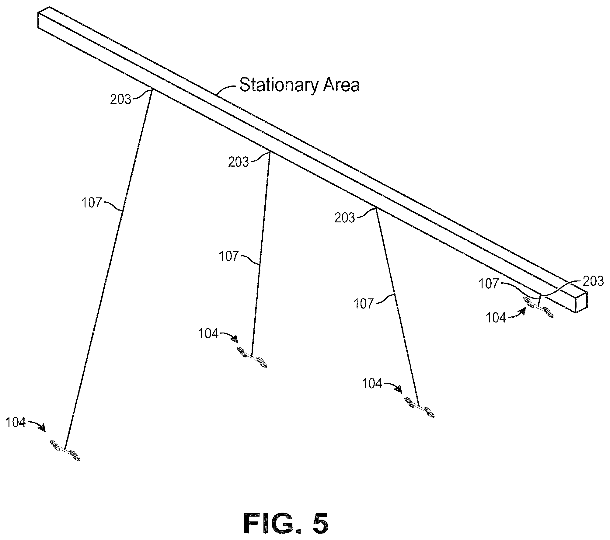 Patent US12365492 Figure 5 – Suspended aerial vehicle system with thruster stabilization