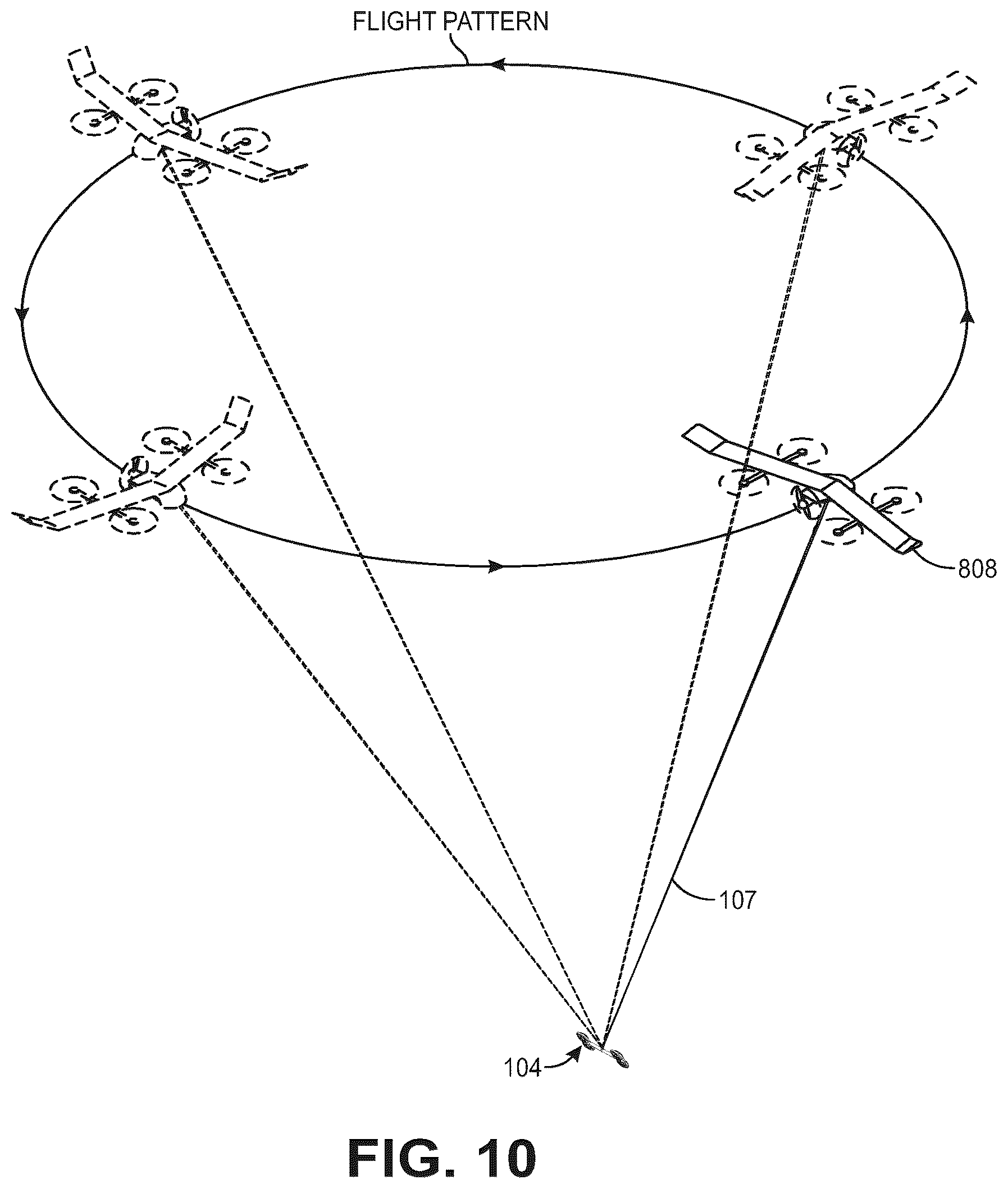 Patent US12365492 Figure 10 – Suspended aerial vehicle system with thruster stabilization