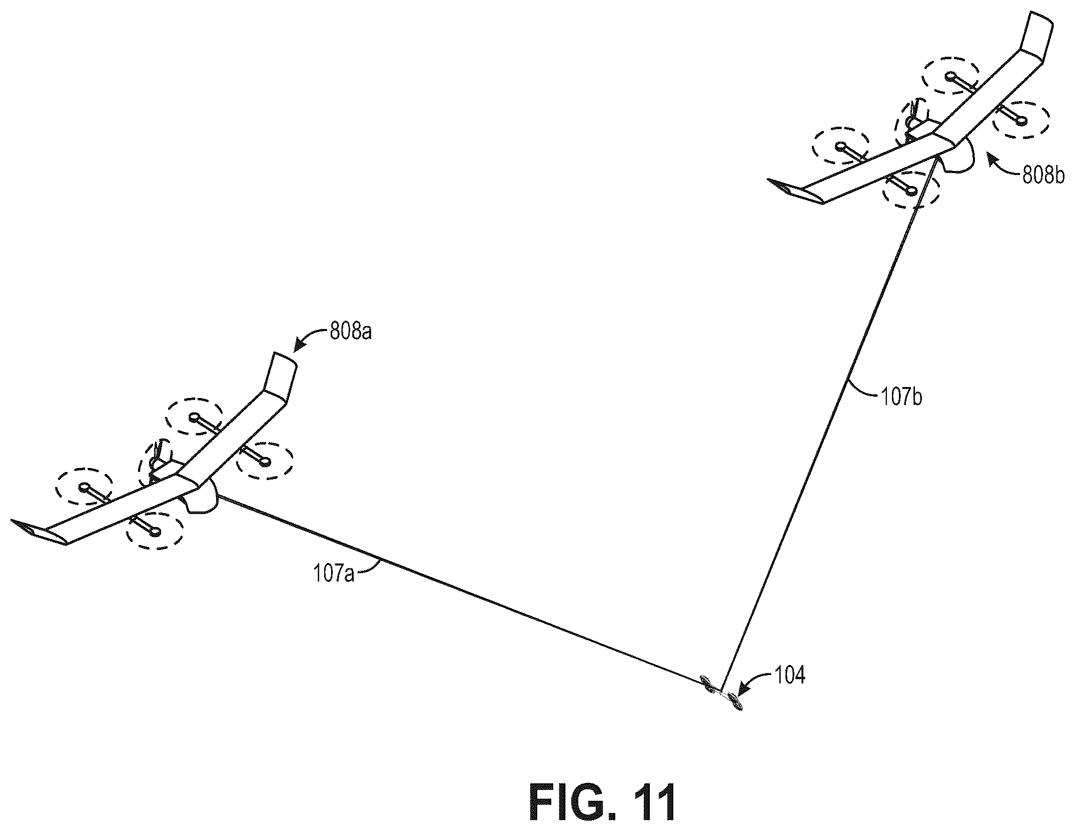 Patent US12365492 Figure 11 – Suspended aerial vehicle system with thruster stabilization