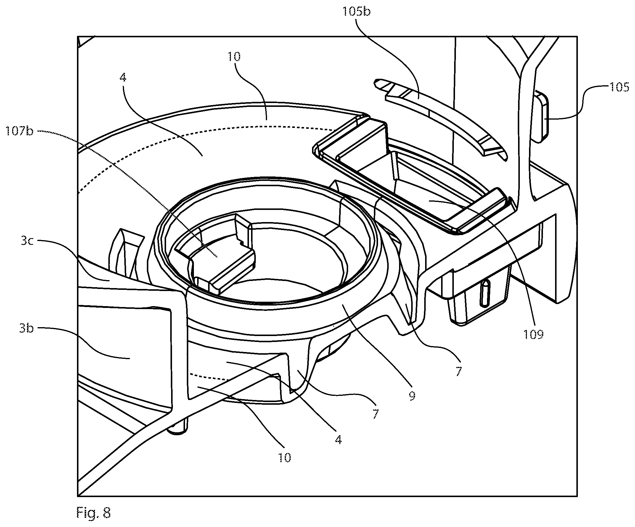 Patent US12365502 Figure 7 – Storage container for automated dispensing of individual medicament portions
