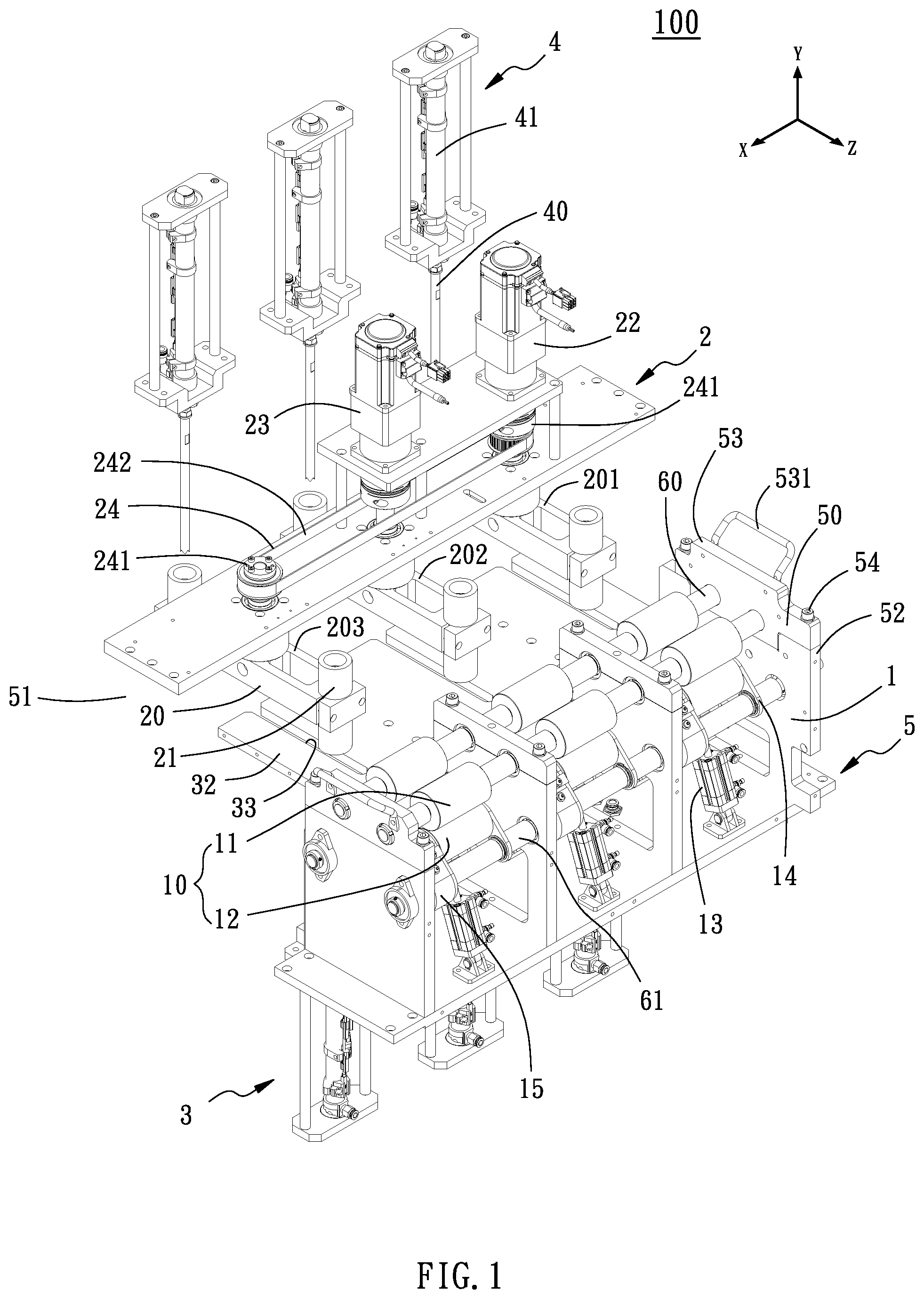 Patent US12365503 Figure 1 – Cotton stuffing machine