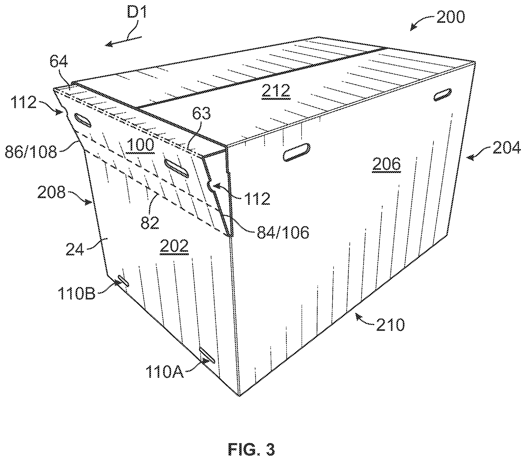 Patent US12365506 Figure 4 – Container for dispensing flexible sheet product and associated blank