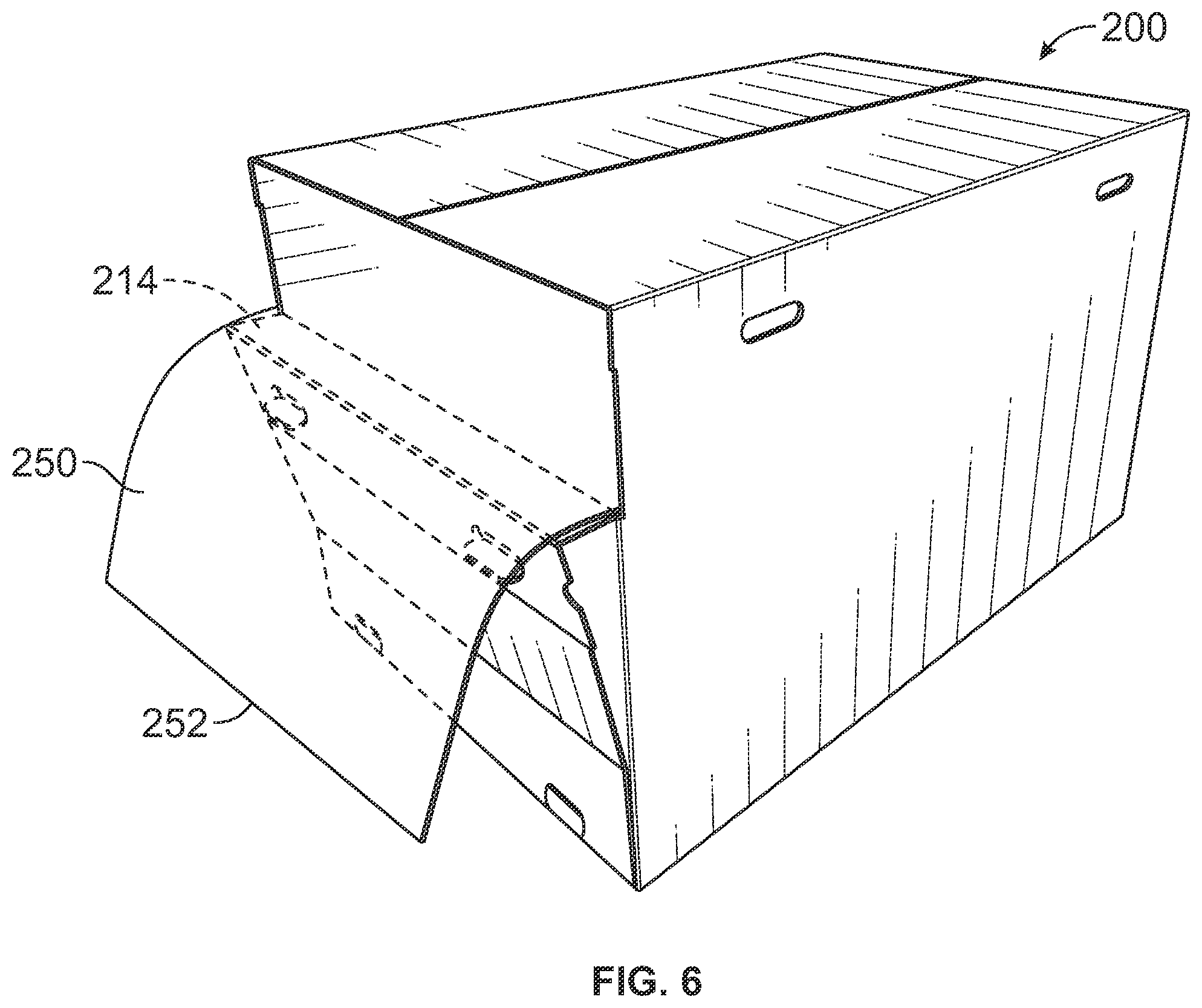 Patent US12365506 Figure 7 – Container for dispensing flexible sheet product and associated blank