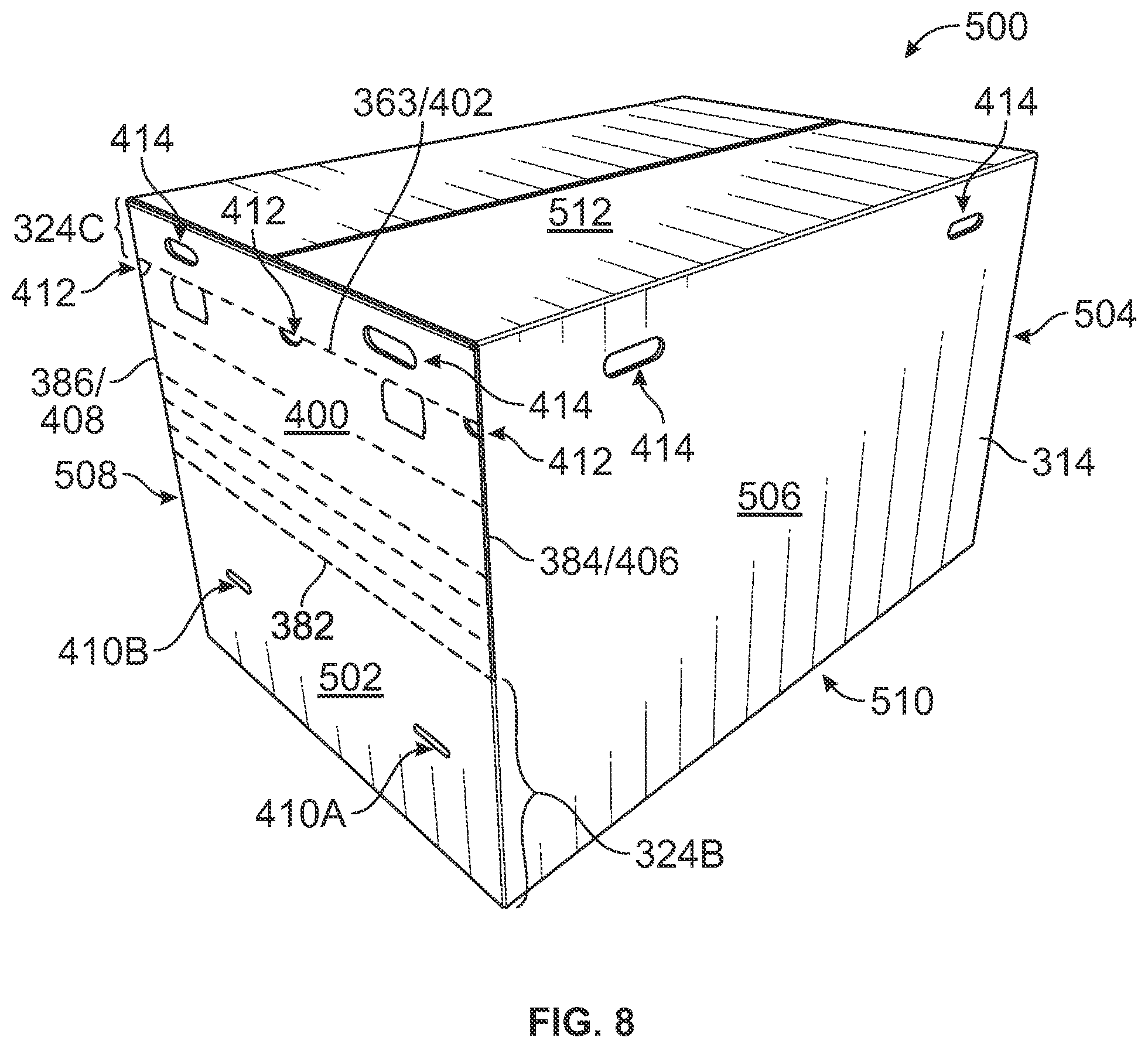 Patent US12365506 Figure 10 – Container for dispensing flexible sheet product and associated blank