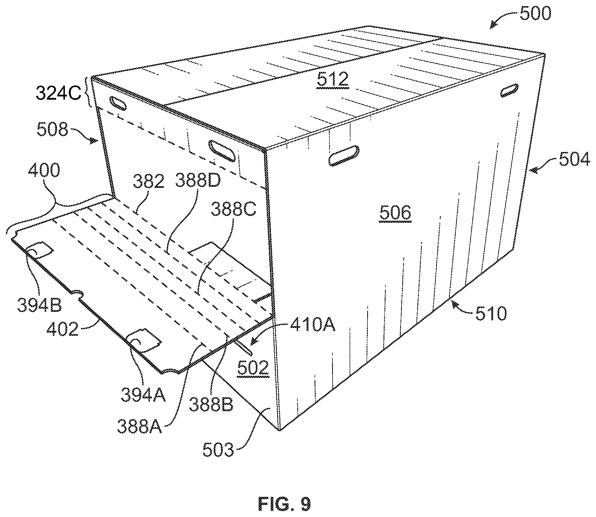 Patent US12365506 Figure 11 – Container for dispensing flexible sheet product and associated blank