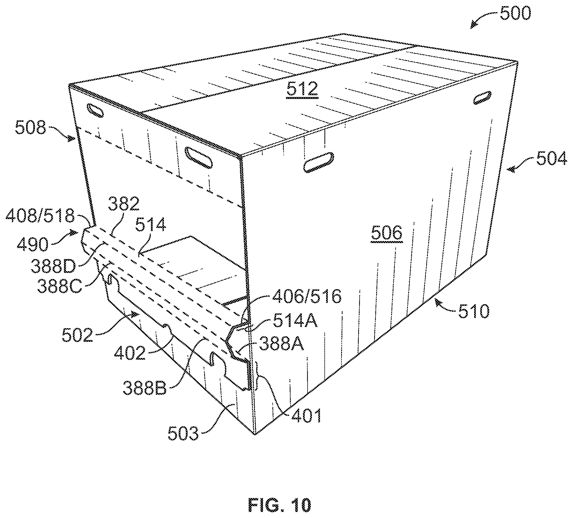 Patent US12365506 Figure 12 – Container for dispensing flexible sheet product and associated blank