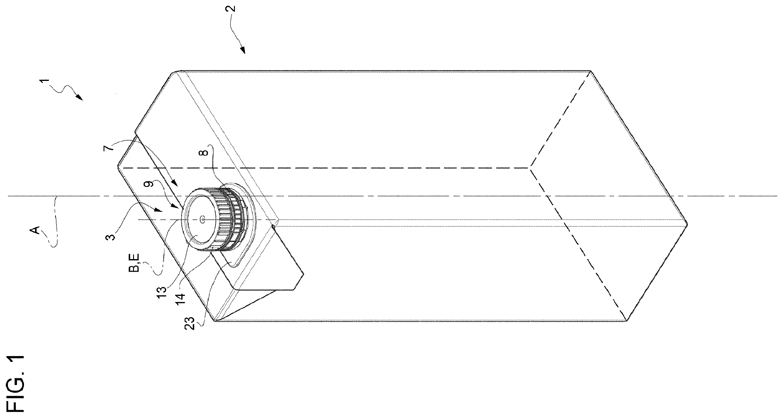 Patent US12365510 Figure 1 – Spout for a container and package-spout assembly