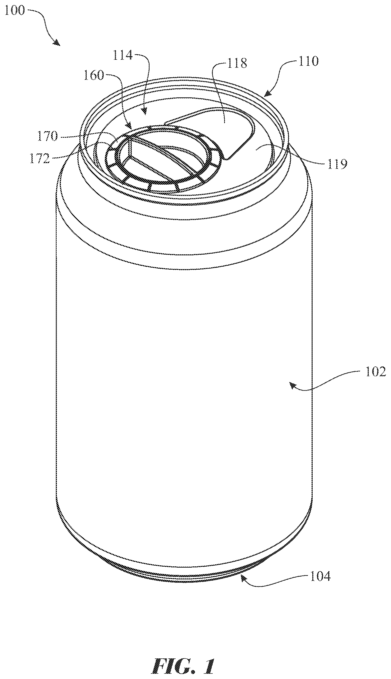 Patent US12365511 Figure 1 – Sealing cap having tamper evidence ring for sealing resealable container and method of use