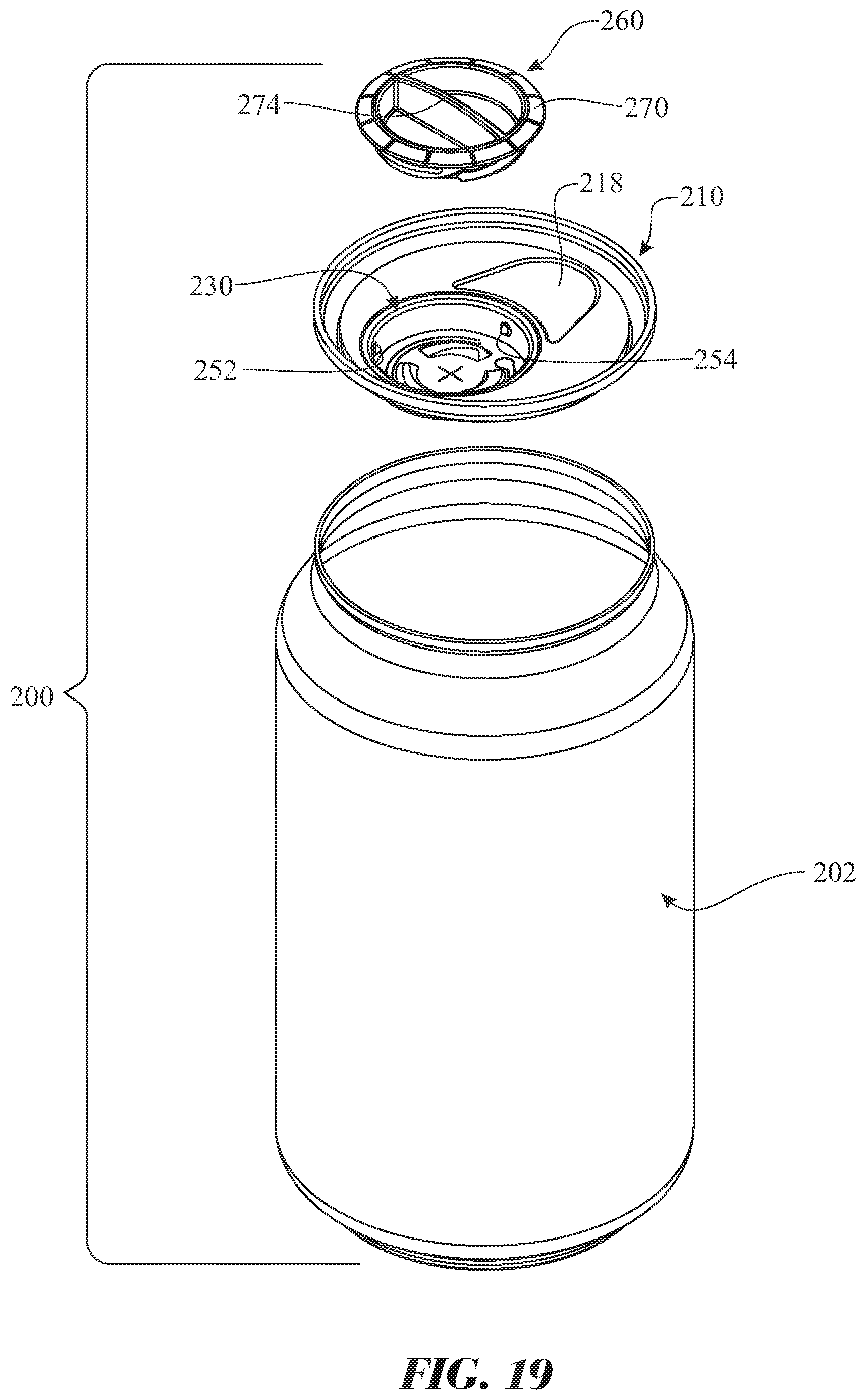 Patent US12365511 Figure 16 – Sealing cap having tamper evidence ring for sealing resealable container and method of use